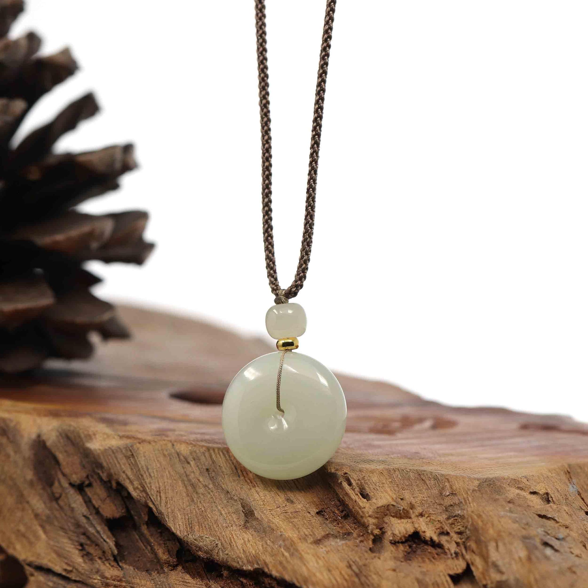 Baikalla Jewelry Jade Pendant Necklace "Ping An Kou" "Love" White Nephrite Jade Lucky KouKou Pendant Necklace