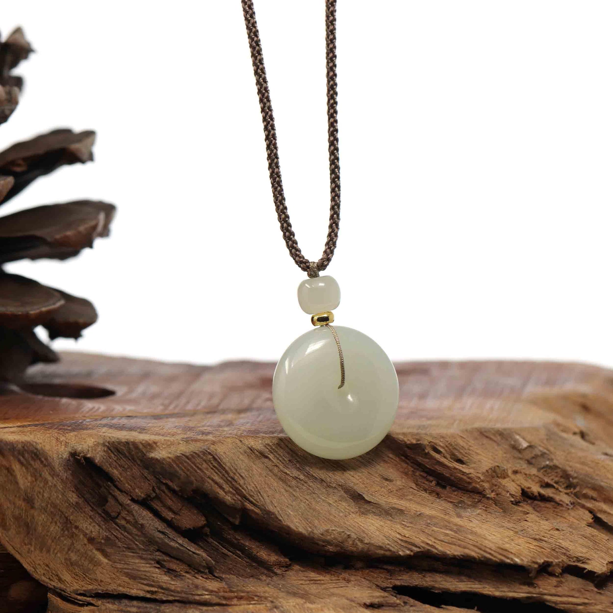 Baikalla Jewelry Jade Pendant Necklace &quot;Ping An Kou&quot; &quot;Love&quot; White Nephrite Jade Lucky KouKou Pendant Necklace