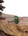 Baikalla Jewelry Jade Ring Baikalla "Classic Oval With Accents" Sterling Silver Natural Green Nephrite Jade Adjustable Ring For Her