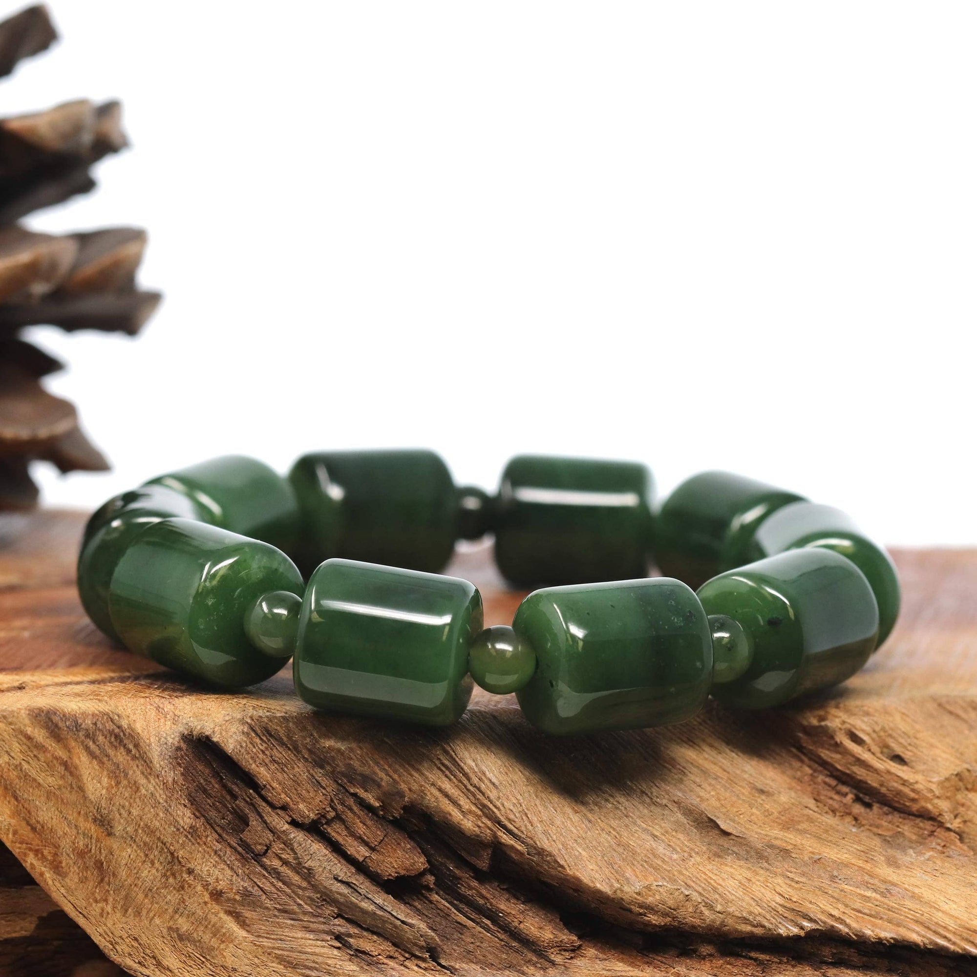 Baikalla Jewelry jade beads bracelet Baikalla High Quality Green Nephrite Jade Tong Tong Beads Men's Bracelet