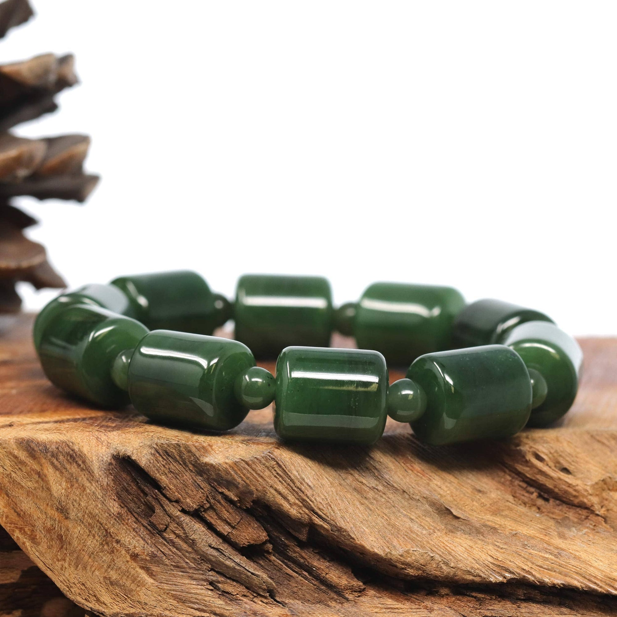 Baikalla Jewelry jade beads bracelet Baikalla High Quality Green Nephrite Jade Tong Tong Beads Men's Bracelet