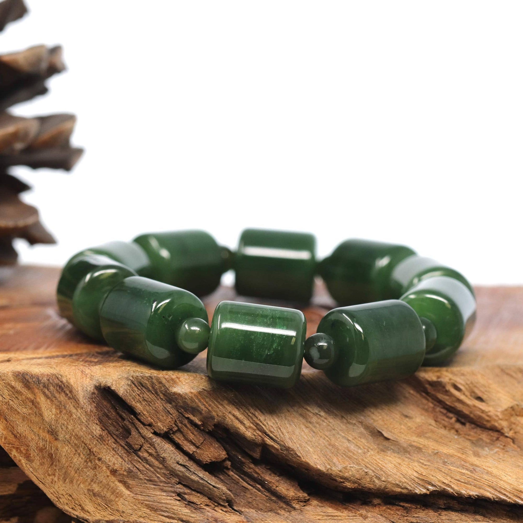 Baikalla Jewelry jade beads bracelet Baikalla High Quality Green Nephrite Jade Tong Tong Beads Men's Bracelet