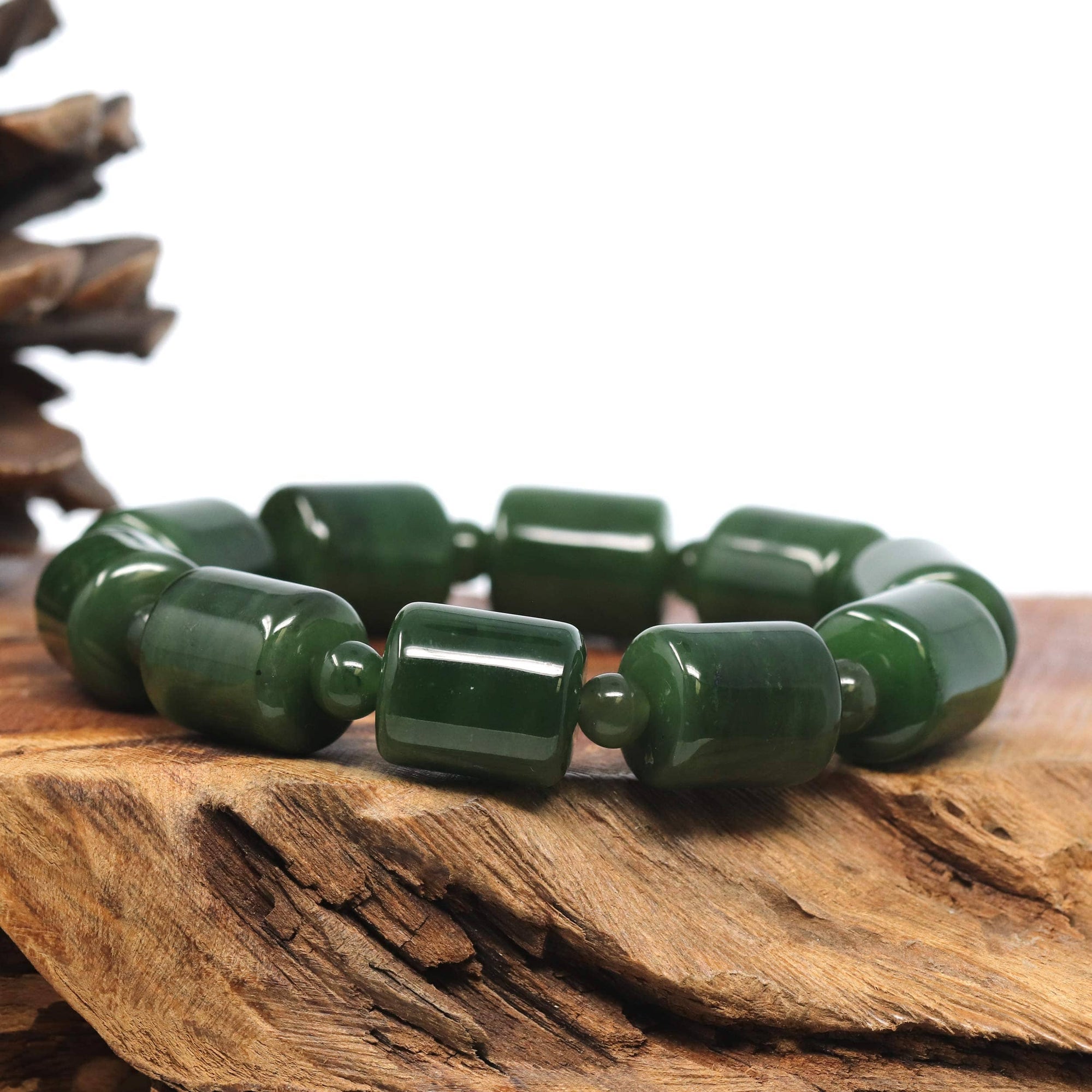 Baikalla Jewelry jade beads bracelet Baikalla High Quality Green Nephrite Jade Tong Tong Beads Men's Bracelet