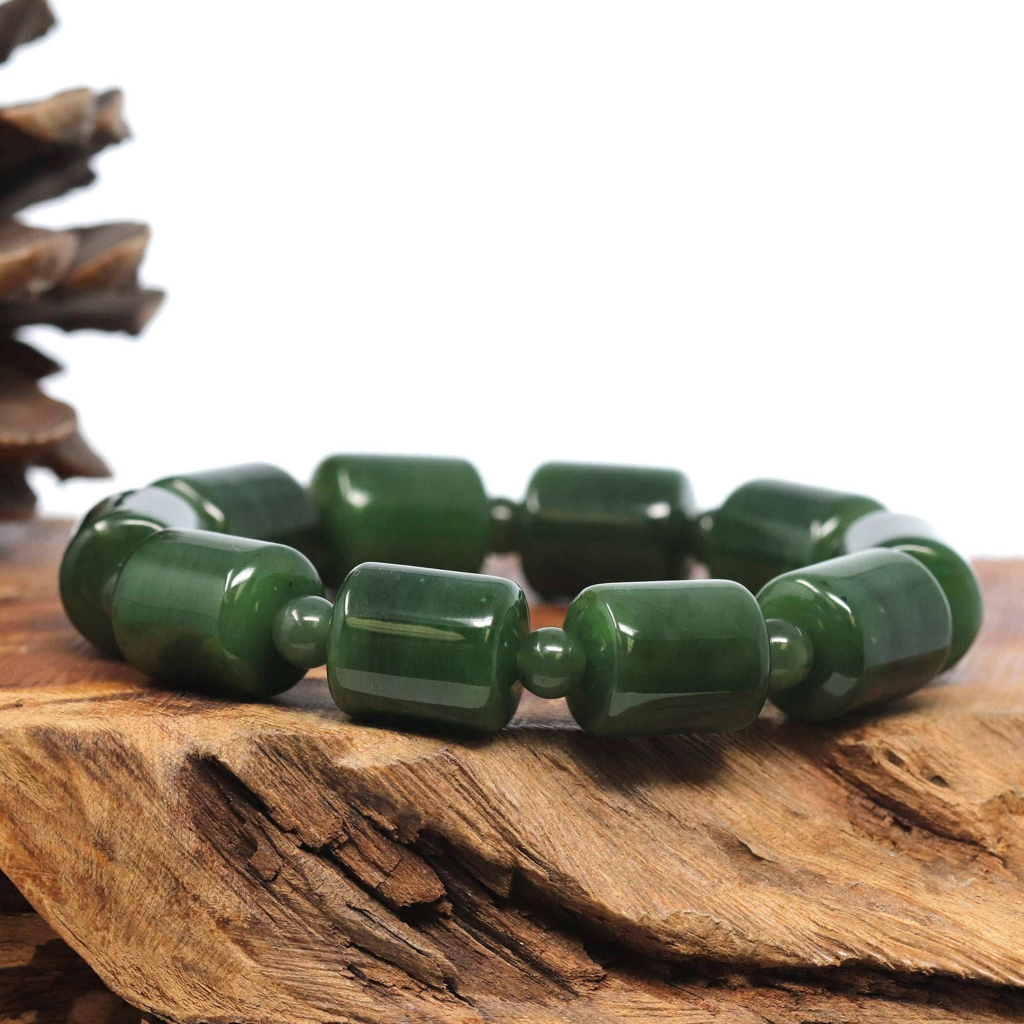 Baikalla Jewelry jade beads bracelet Baikalla High Quality Green Nephrite Jade Tong Tong Beads Men's Bracelet