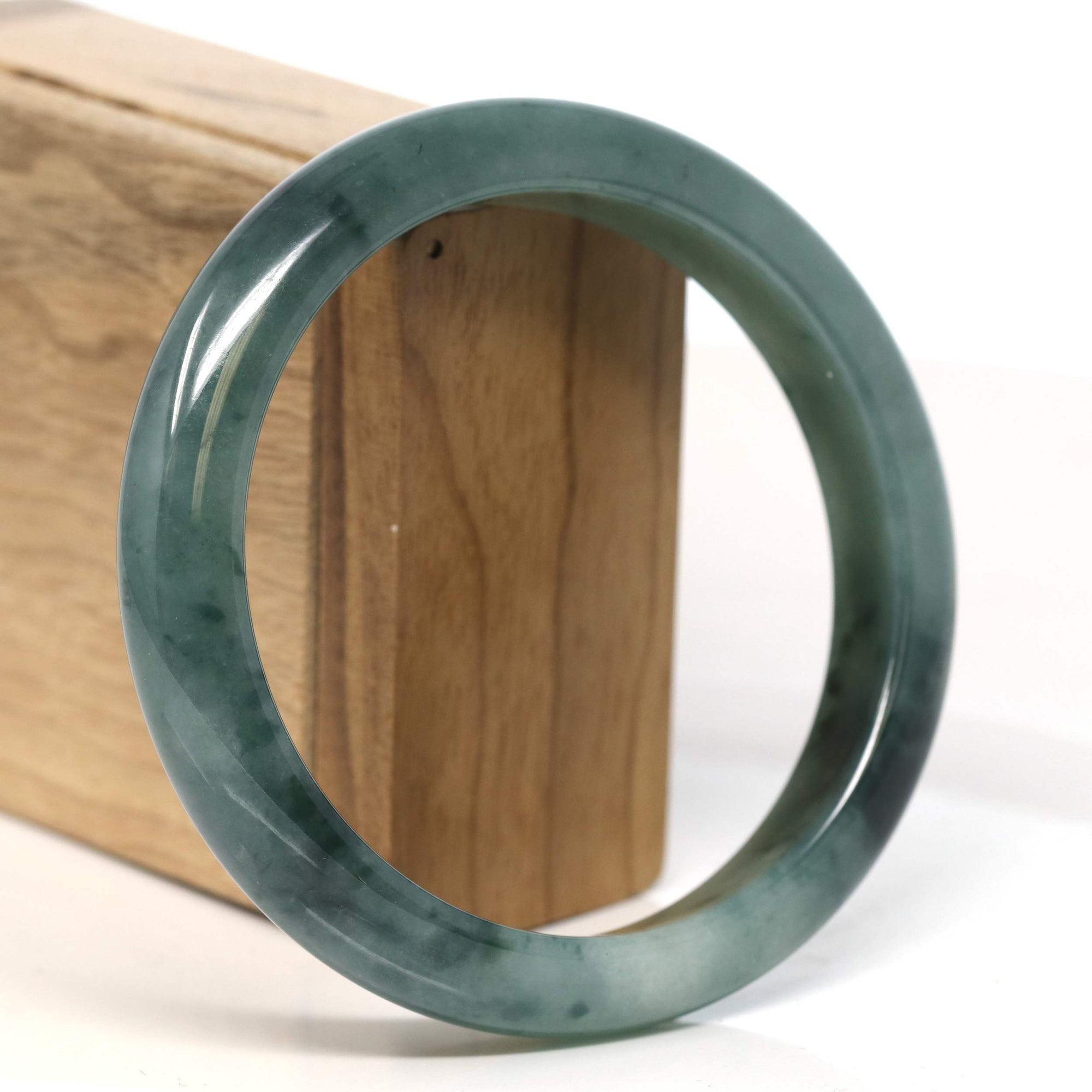 Baikalla Jewelry Jadeite Jade Bangle Bracelet Baikalla "Half Round" Deep Blue-Green Jadeite Jade Bangle Bracelet (63.39 mm) #T392