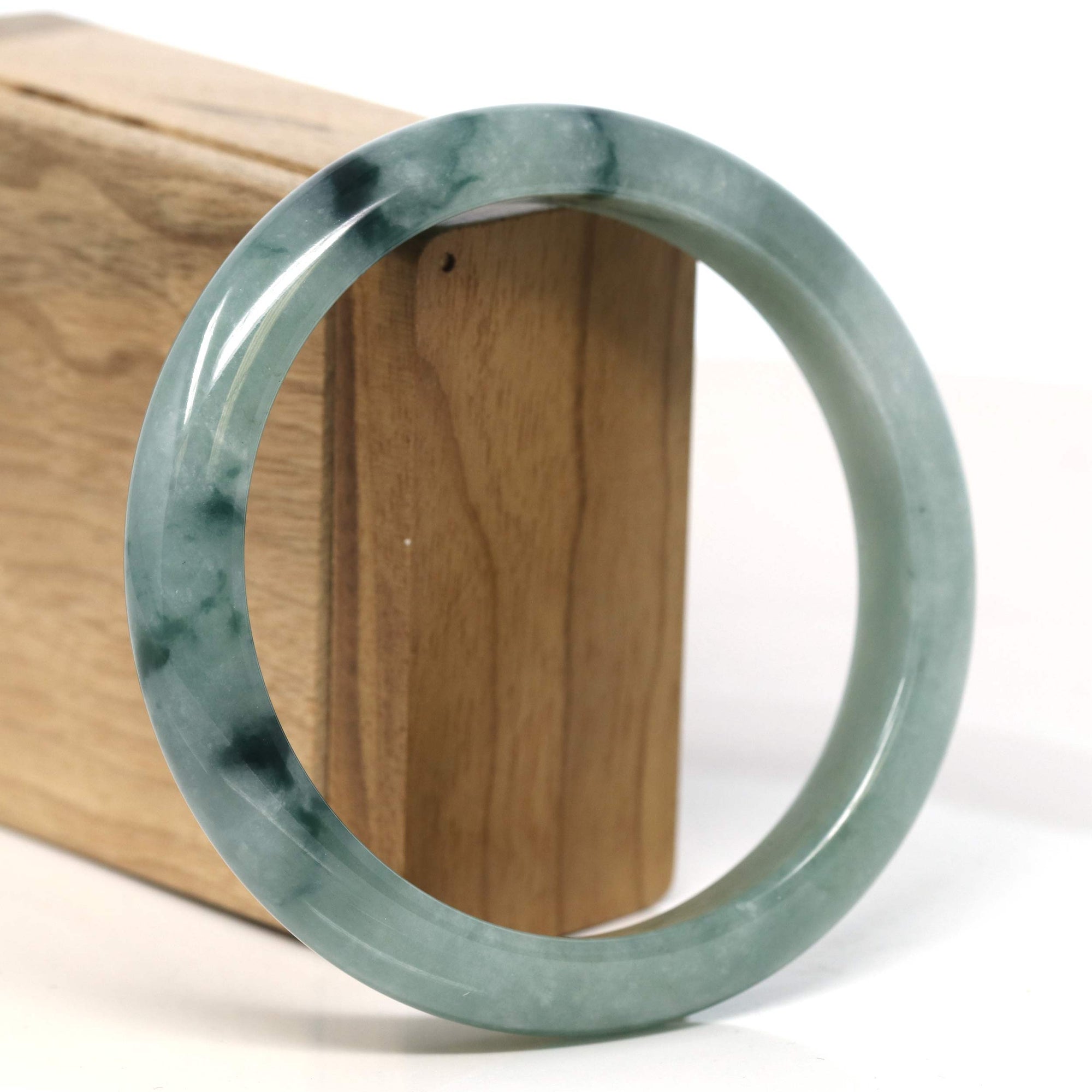 Baikalla Jewelry Jadeite Jade Bangle Bracelet Baikalla "Half Round" Blue-Green Jadeite Jade Bangle Bracelet (63.50 mm) #T394