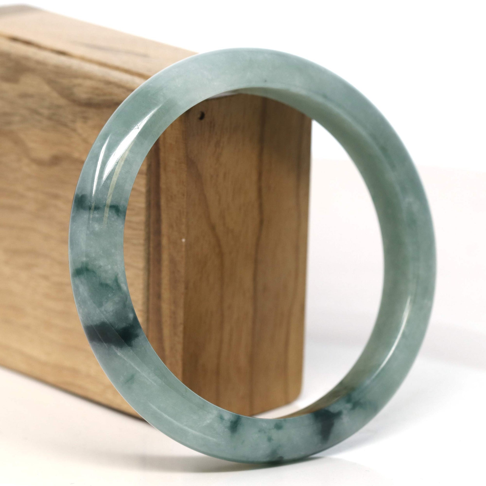 Baikalla Jewelry Jadeite Jade Bangle Bracelet Baikalla "Half Round" Blue-Green Jadeite Jade Bangle Bracelet (63.50 mm) #T394