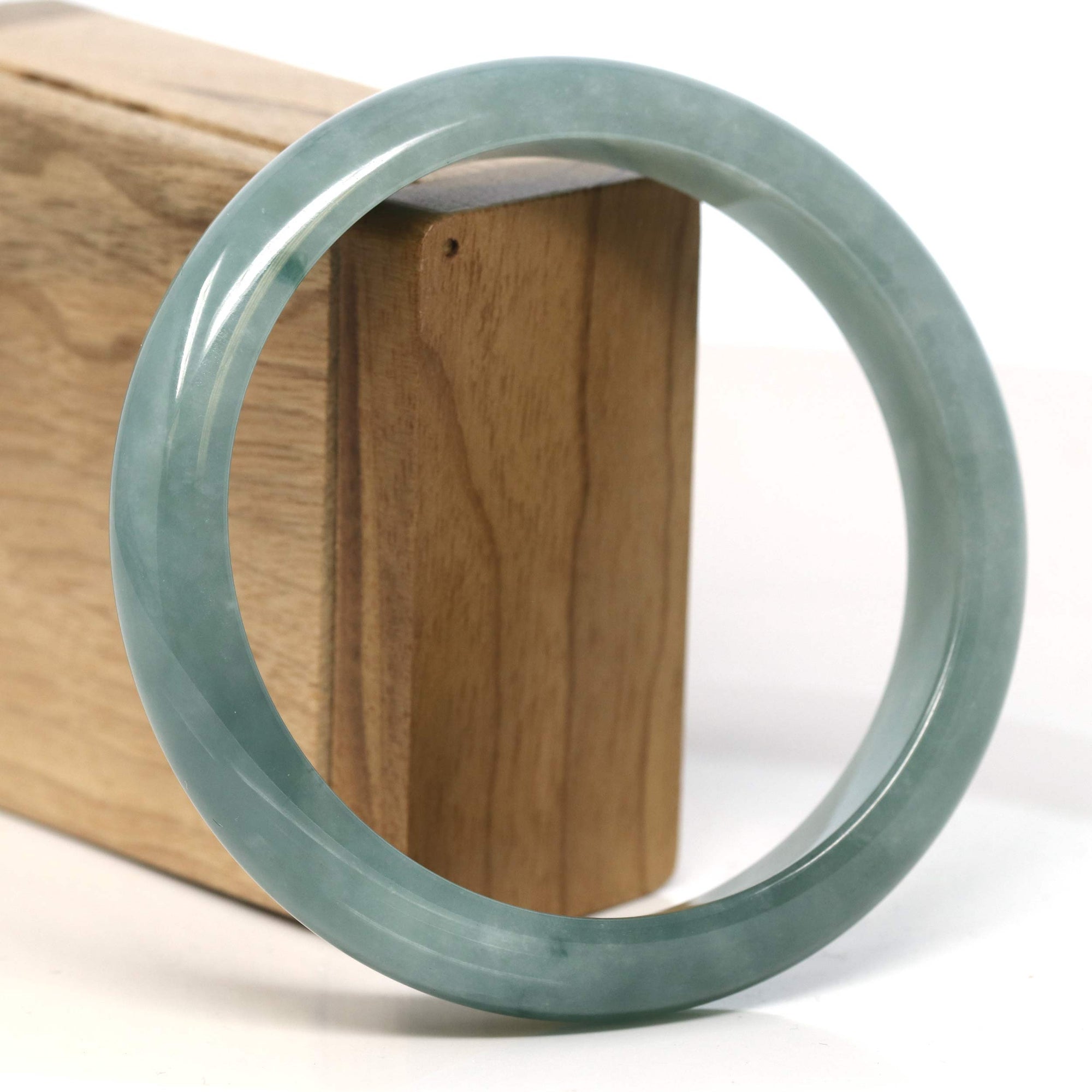 Baikalla Jewelry Jadeite Jade Bangle Bracelet Baikalla "Half Round" Blue-Green Jadeite Jade Bangle Bracelet (66.78 mm) #T396