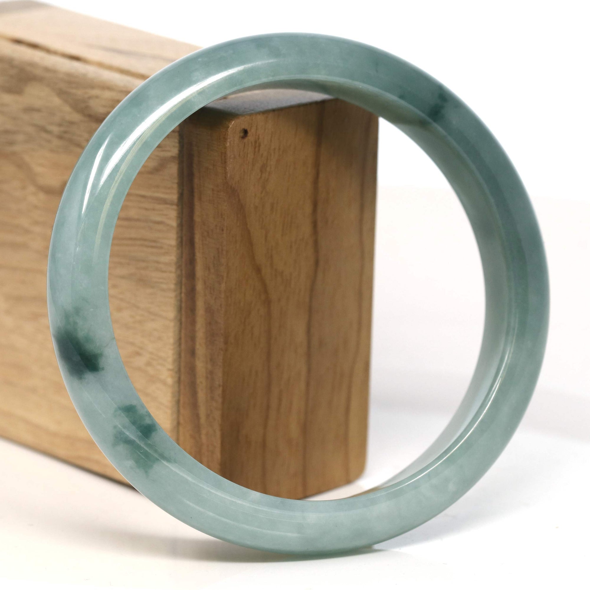 Baikalla Jewelry Jadeite Jade Bangle Bracelet Baikalla "Half Round" Blue-Green Jadeite Jade Bangle Bracelet (66.78 mm) #T396