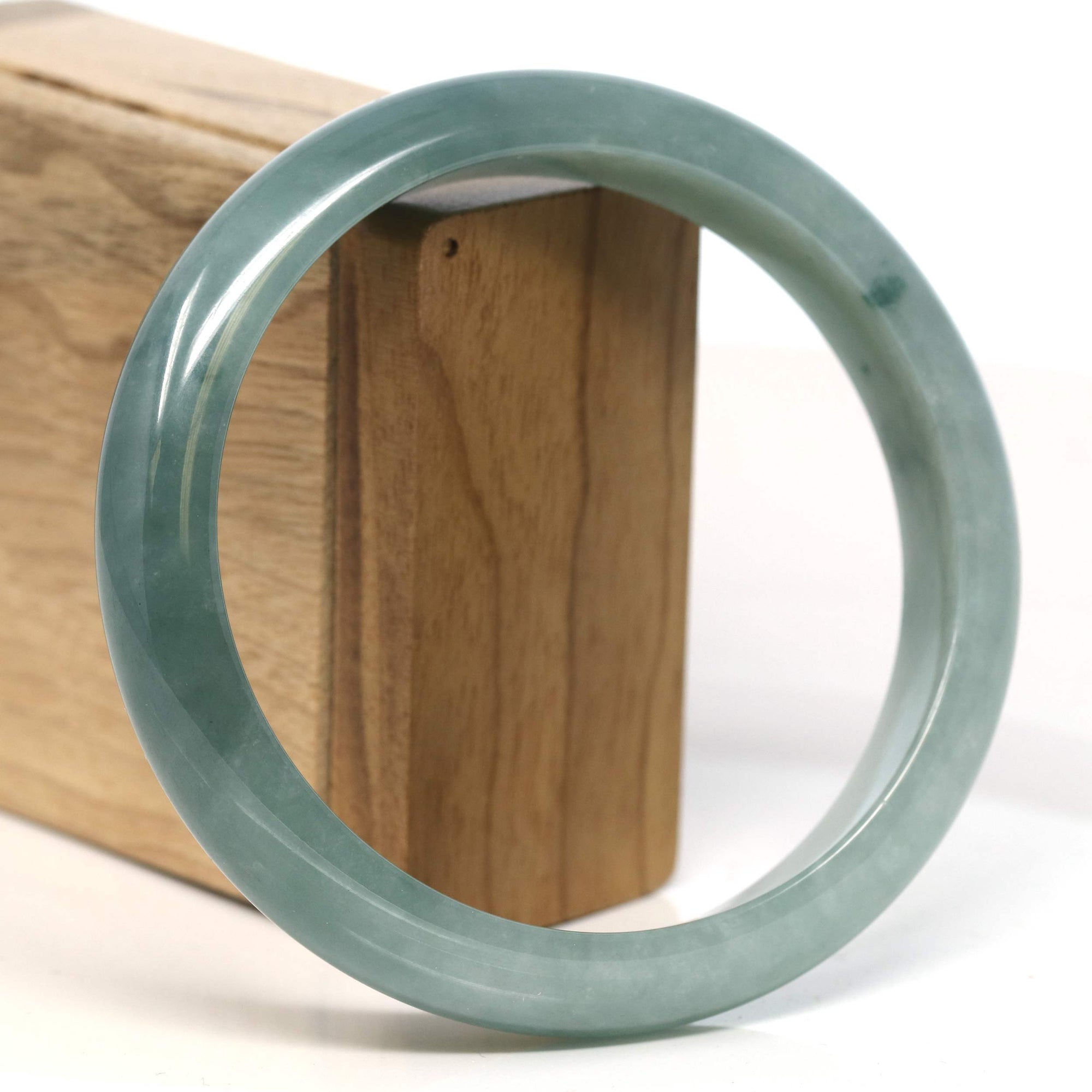 Baikalla Jewelry Jadeite Jade Bangle Bracelet Baikalla "Half Round" Blue-Green Jadeite Jade Bangle Bracelet (66.78 mm) #T396