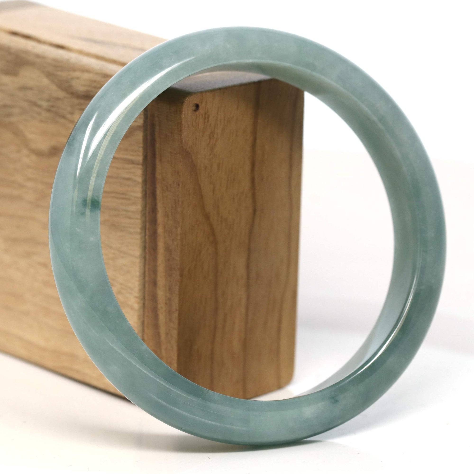 Baikalla Jewelry Jadeite Jade Bangle Bracelet Baikalla "Half Round" Blue-Green Jadeite Jade Bangle Bracelet (66.78 mm) #T396