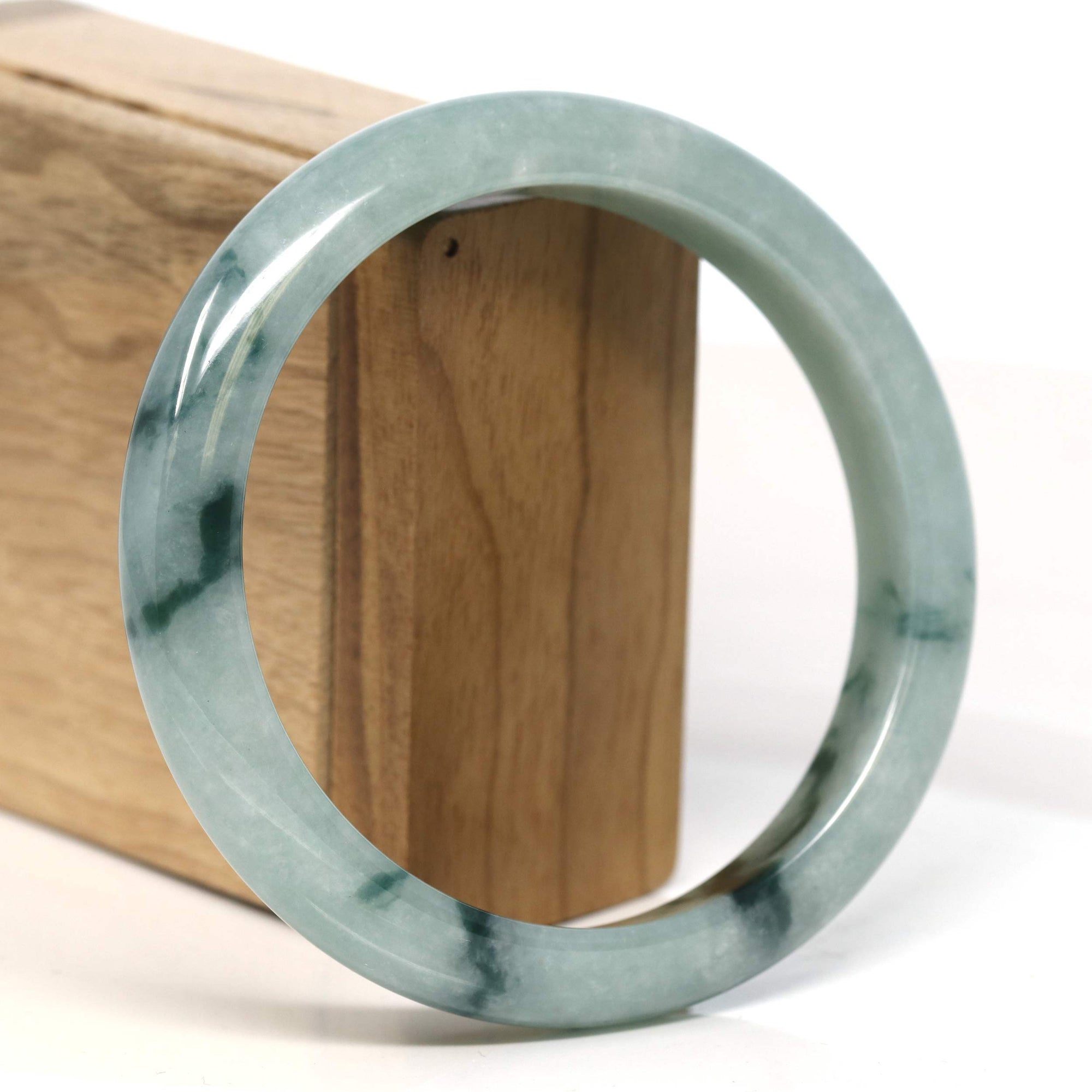 Baikalla Jewelry Jadeite Jade Bangle Bracelet Baikalla "Half Round" Blue-Green Jadeite Jade Bangle Bracelet (63.45 mm) #T397