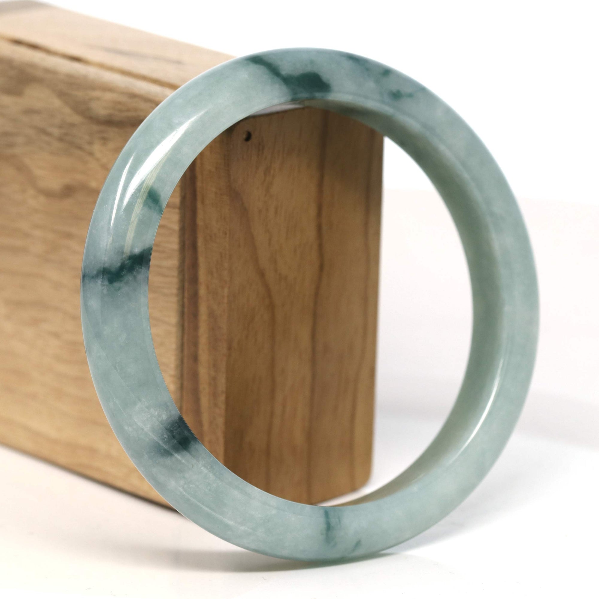 Baikalla Jewelry Jadeite Jade Bangle Bracelet Baikalla "Half Round" Blue-Green Jadeite Jade Bangle Bracelet (63.45 mm) #T397