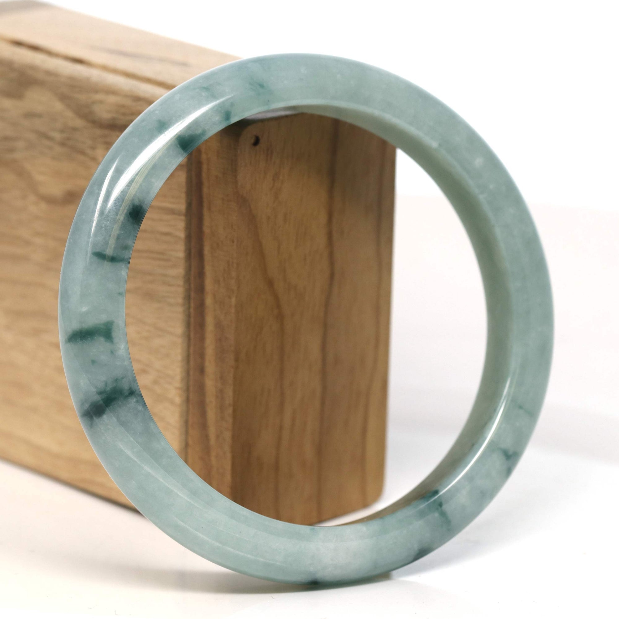 Baikalla Jewelry Jadeite Jade Bangle Bracelet Baikalla "Half Round" Blue-Green Jadeite Jade Bangle Bracelet (63.45 mm) #T397