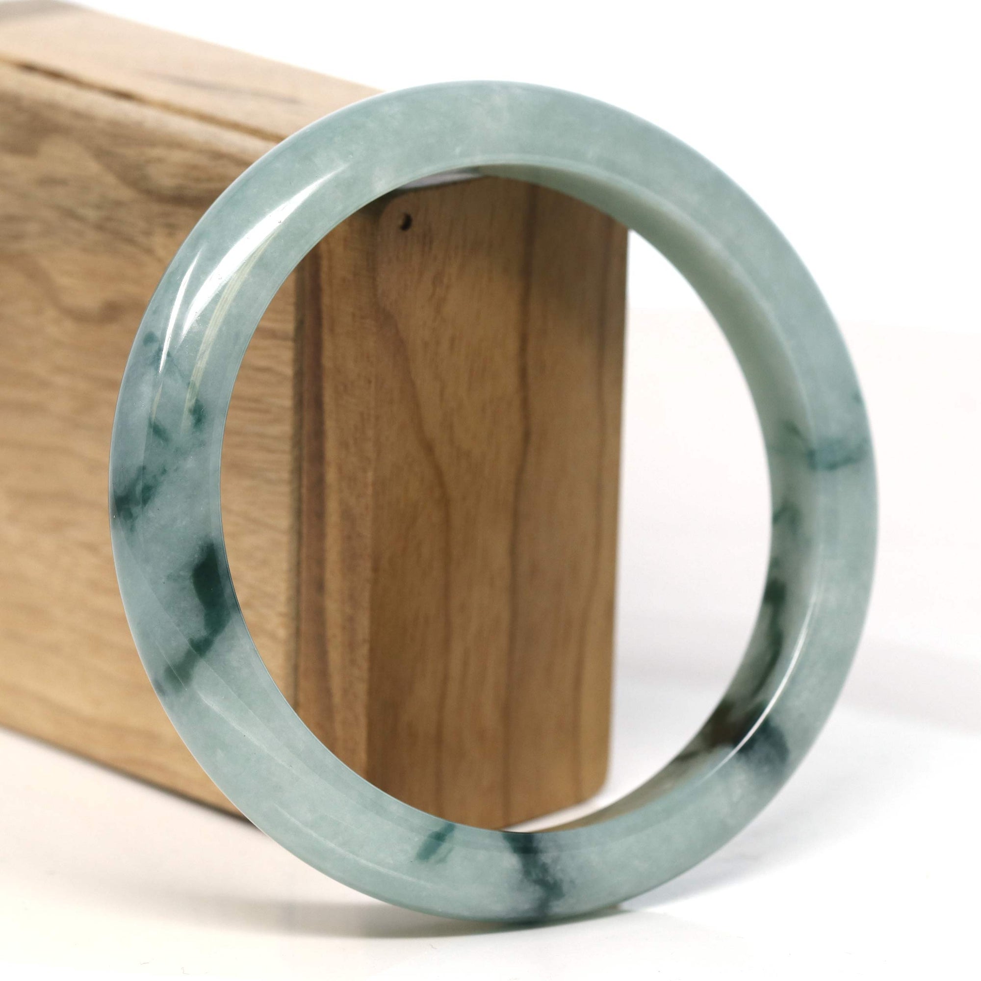 Baikalla Jewelry Jadeite Jade Bangle Bracelet Baikalla "Half Round" Blue-Green Jadeite Jade Bangle Bracelet (63.45 mm) #T397