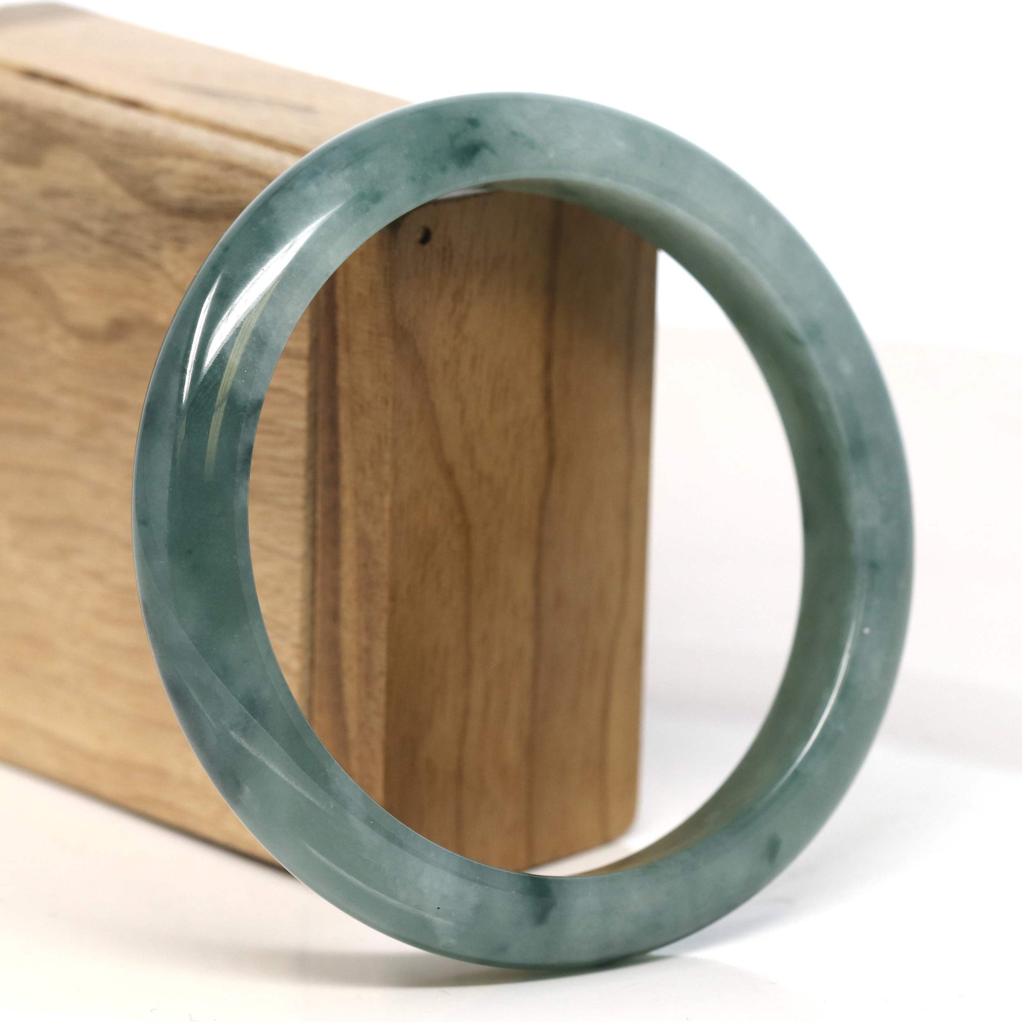 Baikalla Jewelry Jadeite Jade Bangle Bracelet Baikalla "Half Round" Blue-Green Jadeite Jade Bangle Bracelet (63.45 mm) #T398