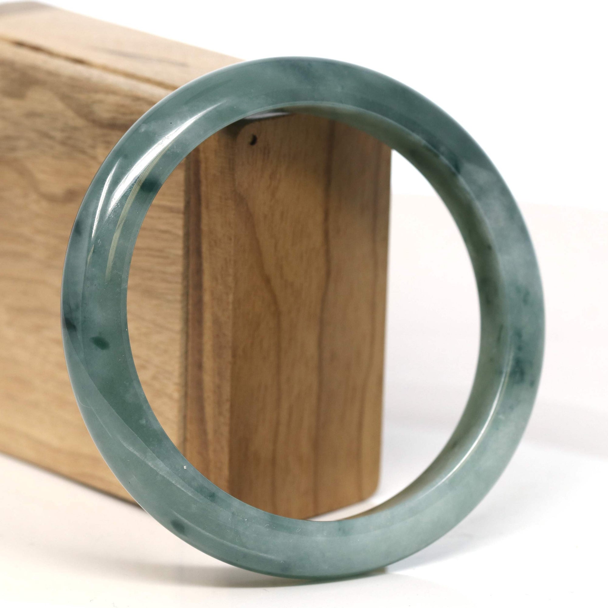 Baikalla Jewelry Jadeite Jade Bangle Bracelet Baikalla "Half Round" Blue-Green Jadeite Jade Bangle Bracelet (63.45 mm) #T398