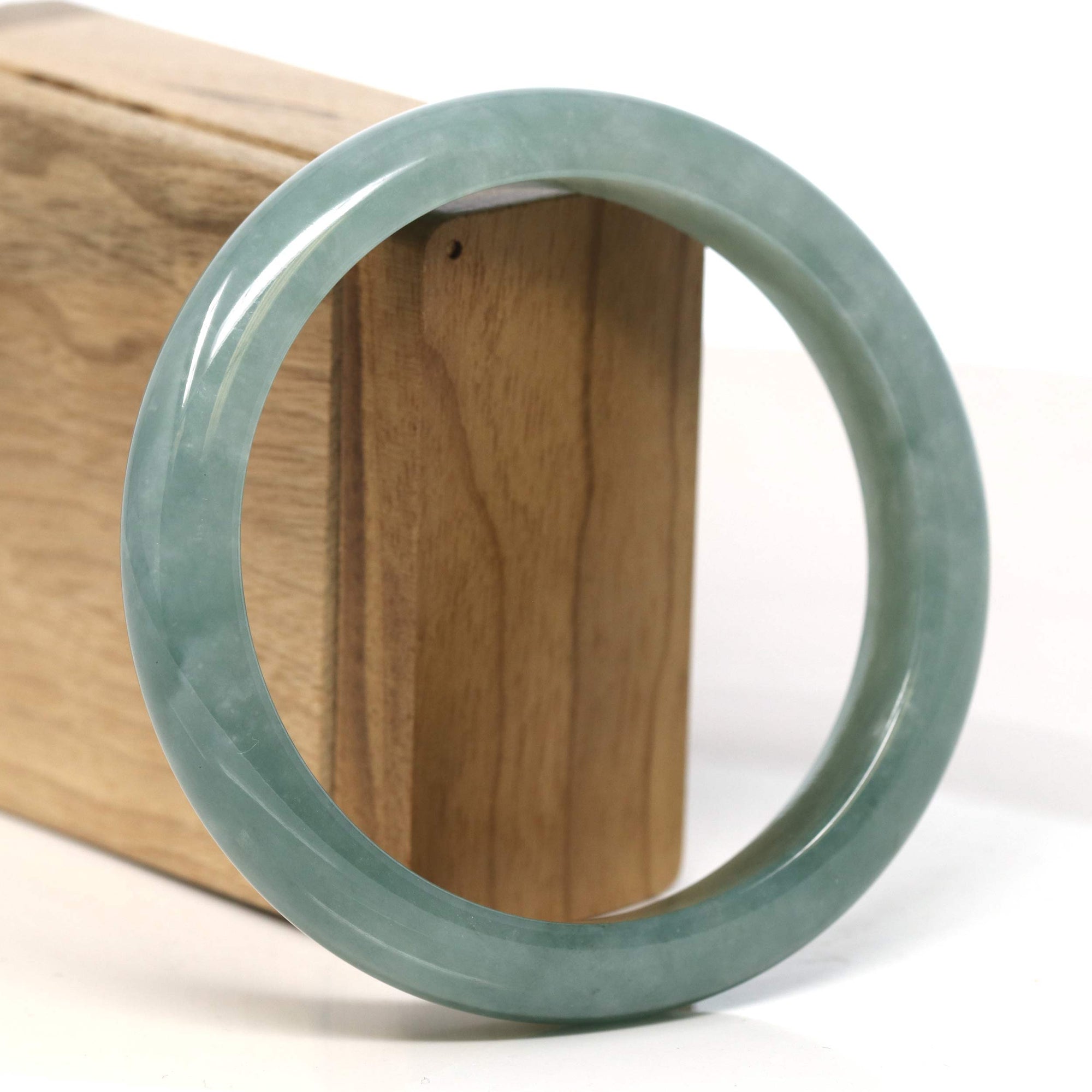 Baikalla Jewelry Jadeite Jade Bangle Bracelet Baikalla "Half Round" Blue-Green Jadeite Jade Bangle Bracelet (63.54 mm) #T402