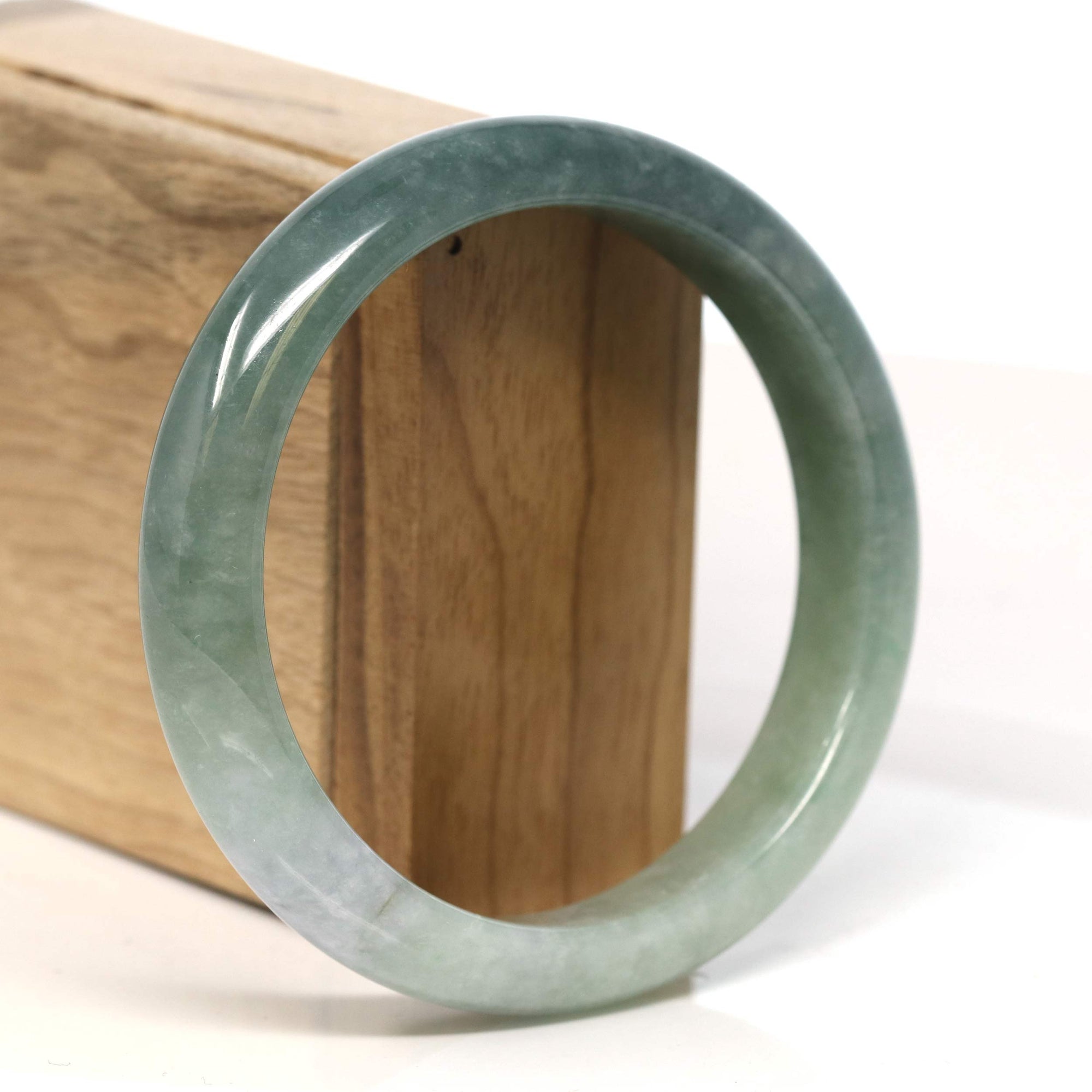 Baikalla Jewelry Jadeite Jade Bangle Bracelet Baikalla "Half Round"  Light Green Jadeite Jade Bangle Bracelet (60.9 mm) #T418