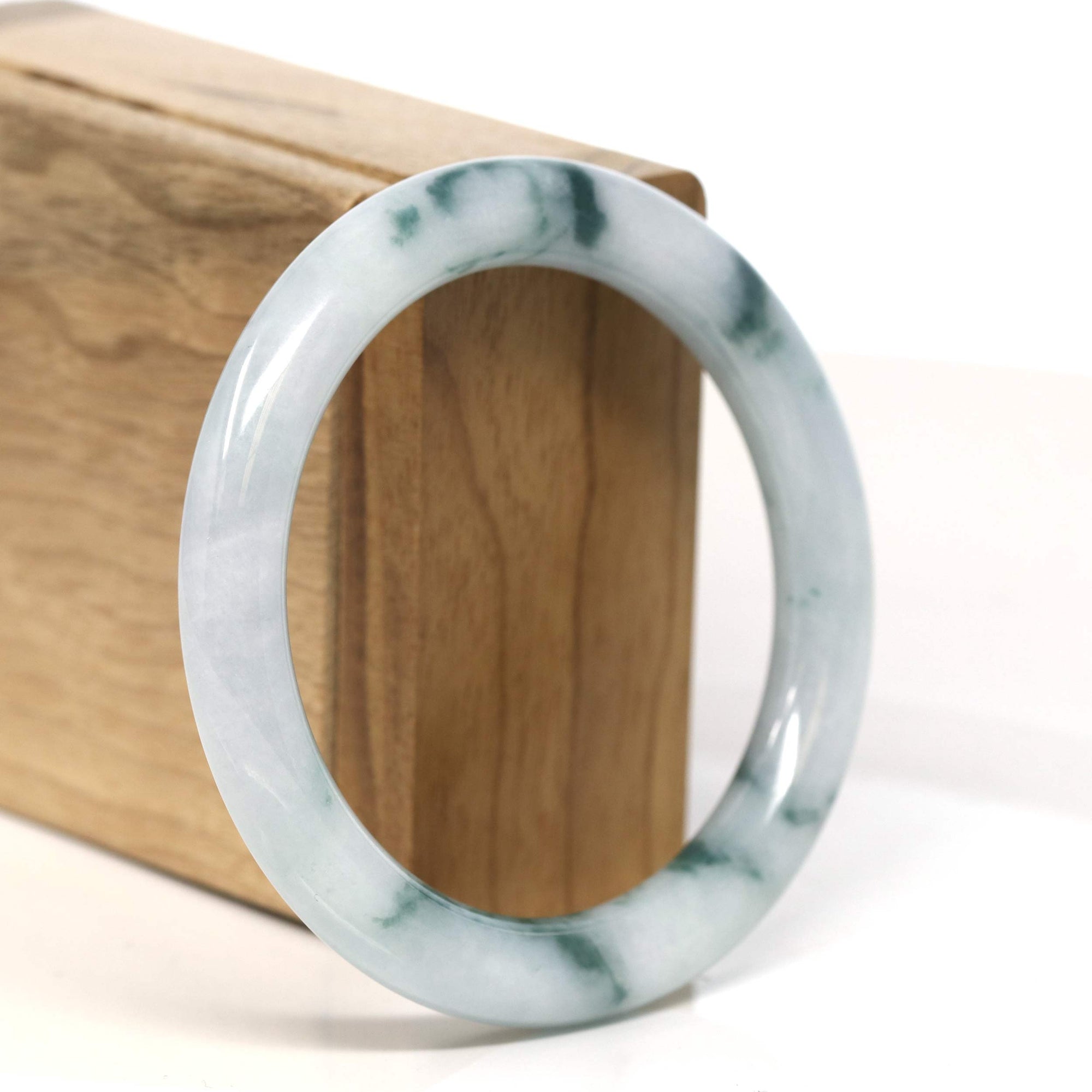 Baikalla Jewelry Jadeite Jade Bangle Bracelet "Classic Round" Blue- Green Jadeite Jade Bangle (55.5 mm) #T425