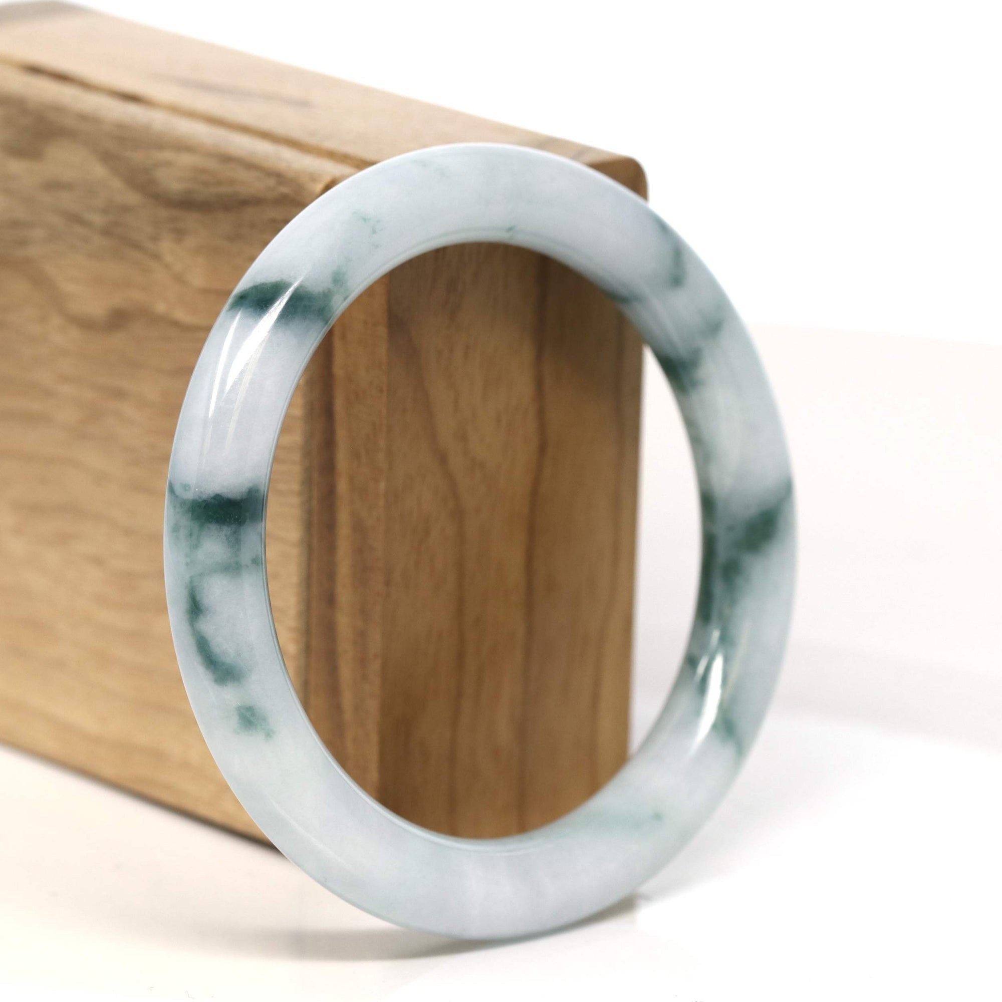 Baikalla Jewelry Jadeite Jade Bangle Bracelet "Classic Round" Blue- Green Jadeite Jade Bangle (55.5 mm) #T425