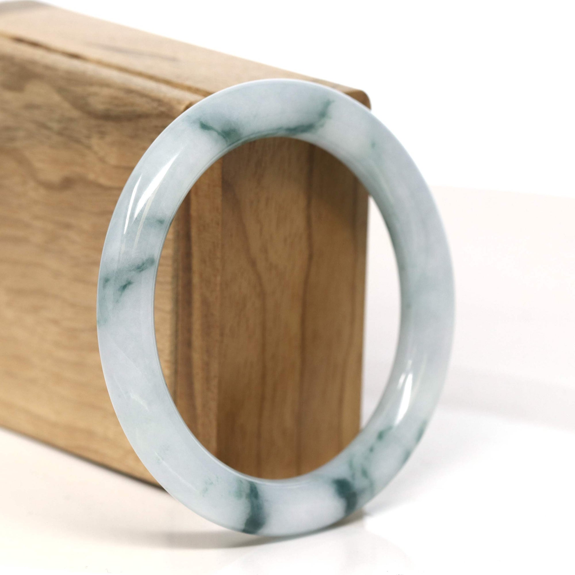 Baikalla Jewelry Jadeite Jade Bangle Bracelet "Classic Round" Blue- Green Jadeite Jade Bangle (55.5 mm) #T425