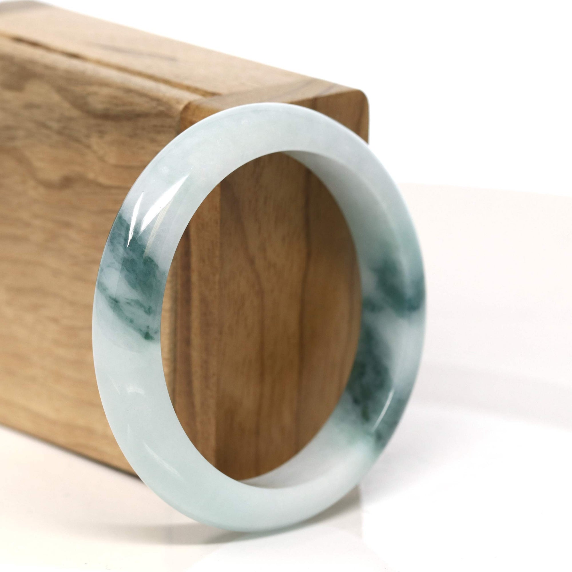 Baikalla Jewelry Jadeite Jade Bangle Bracelet "Classic Princess Half Round" Blue- Green Jadeite Jade Bangle (55 mm) #T429