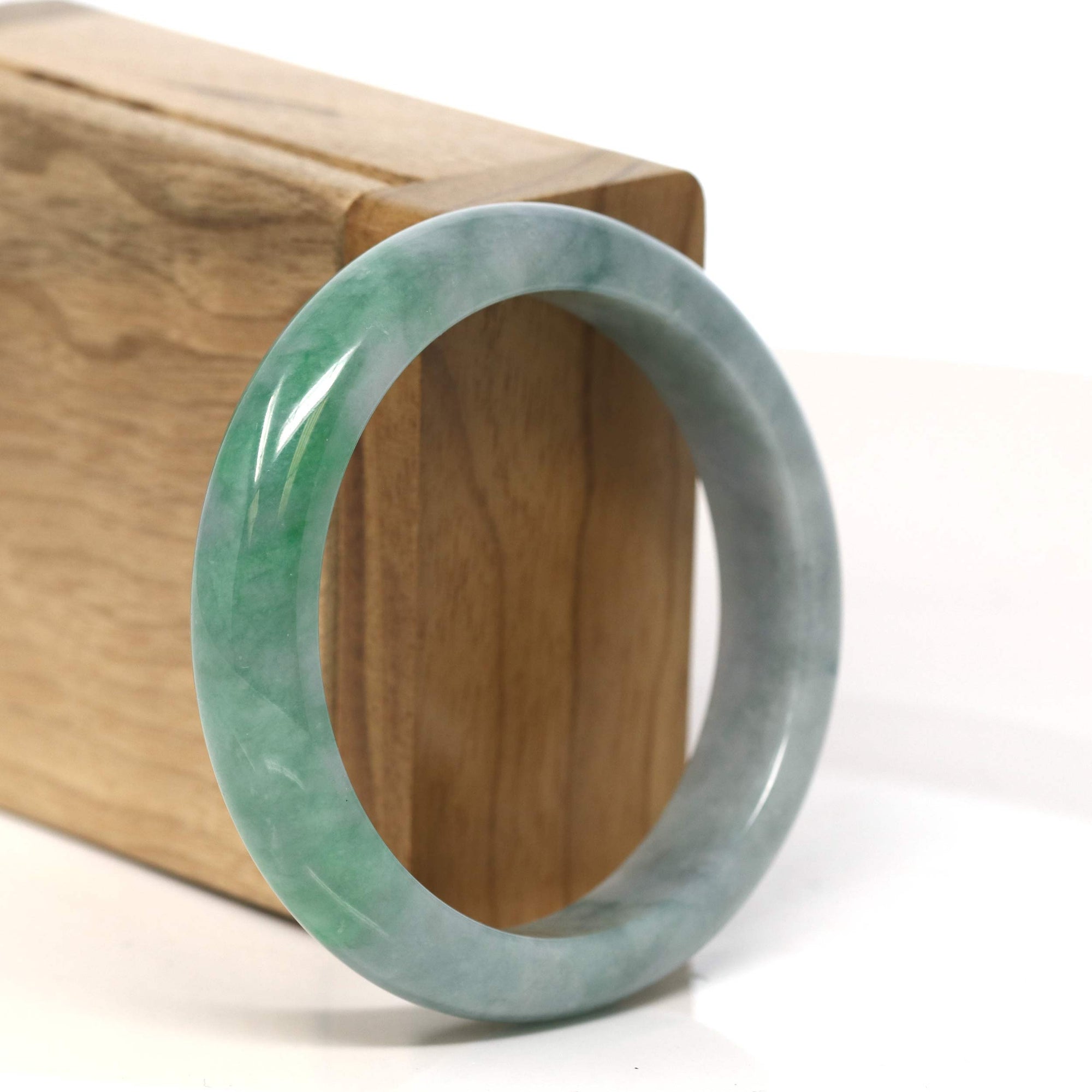 Baikalla Jewelry Jadeite Jade Bangle Bracelet Baikalla "Half Round" Green Jadeite Jade Bangle Bracelet (54.8 mm) #T435