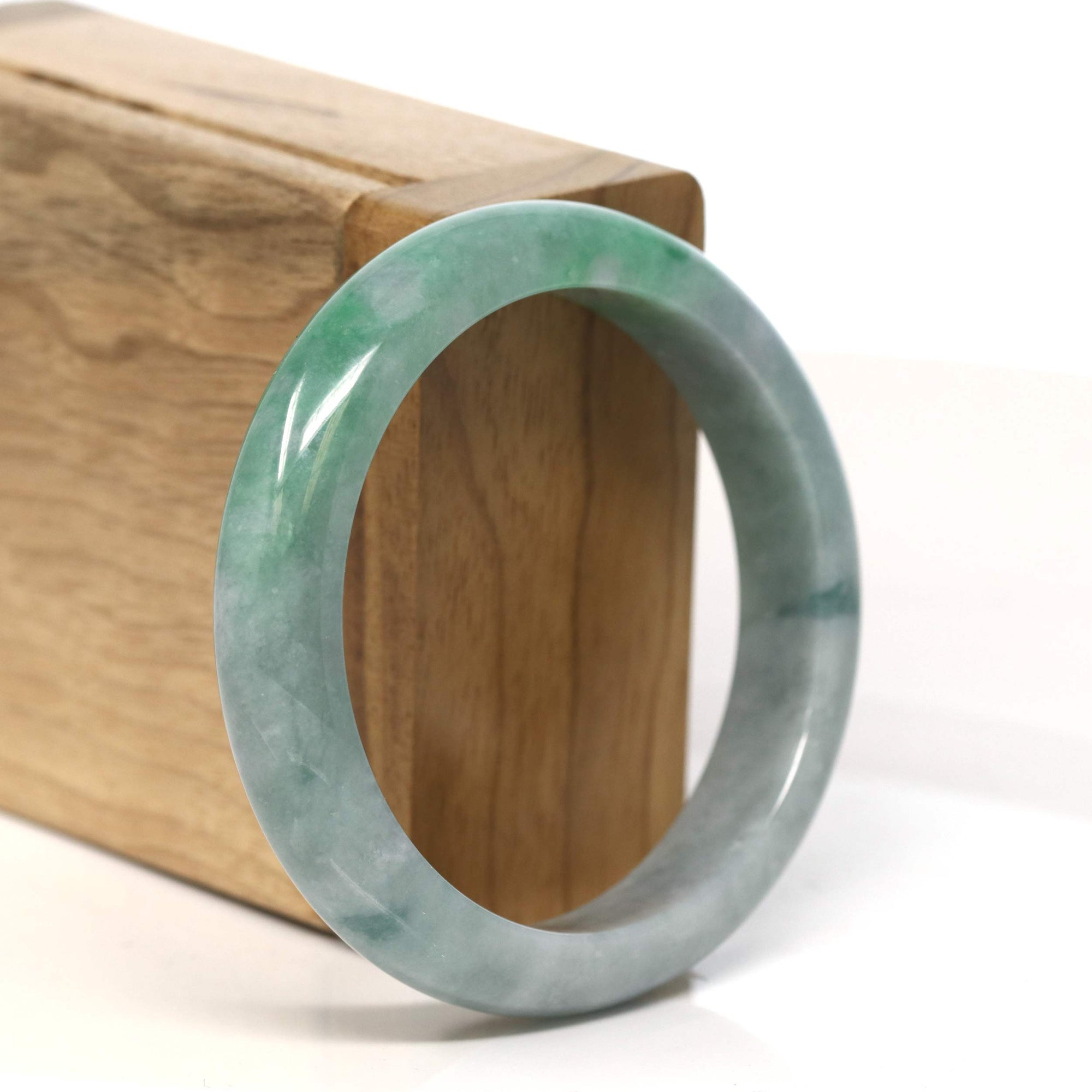 Baikalla Jewelry Jadeite Jade Bangle Bracelet Baikalla "Half Round" Green Jadeite Jade Bangle Bracelet (54.8 mm) #T435