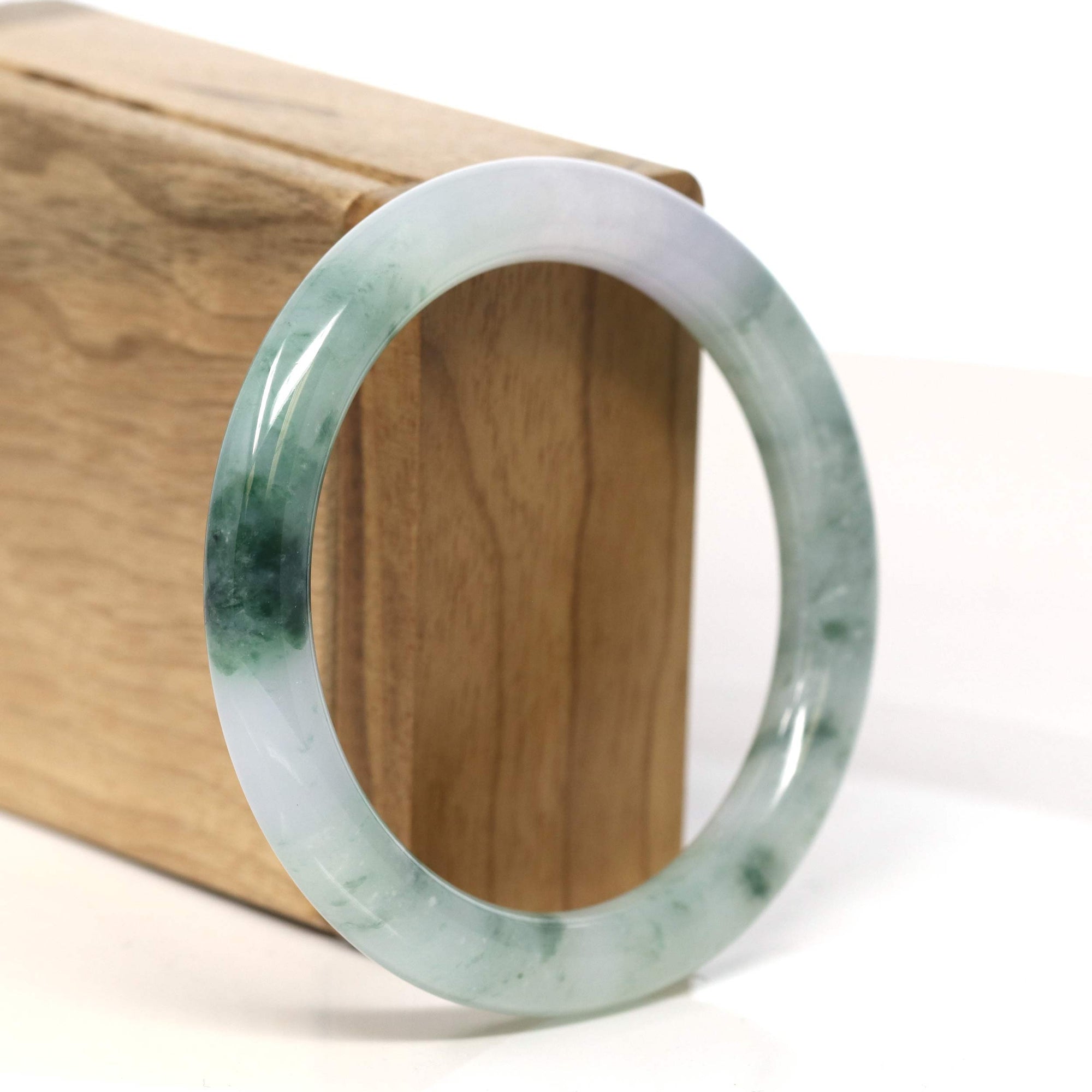 Baikalla Jewelry Jadeite Jade Bangle Bracelet "Classic Round" Blue- Green Jadeite Jade Bangle (55.8 mm) #T438