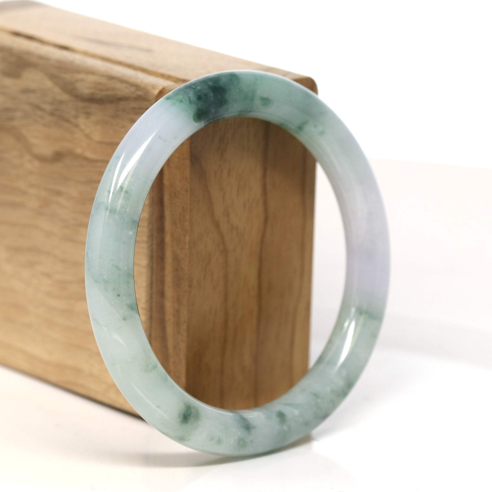 Baikalla Jewelry Jadeite Jade Bangle Bracelet "Classic Round" Blue- Green Jadeite Jade Bangle (55.8 mm) #T438