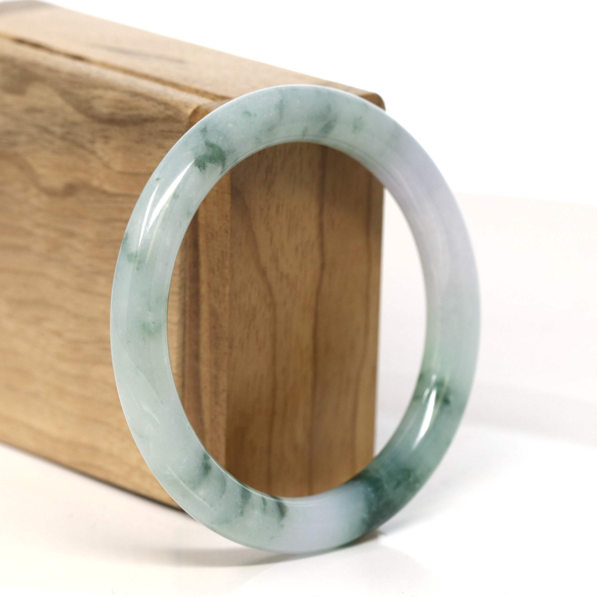 Baikalla Jewelry Jadeite Jade Bangle Bracelet "Classic Round" Blue- Green Jadeite Jade Bangle (55.8 mm) #T438