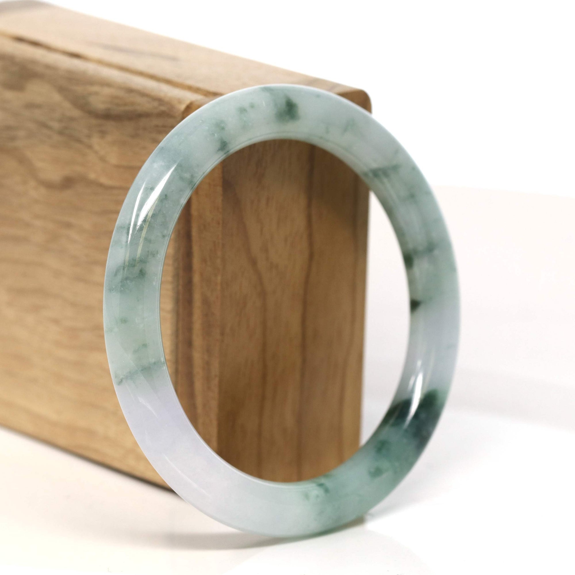 Baikalla Jewelry Jadeite Jade Bangle Bracelet "Classic Round" Blue- Green Jadeite Jade Bangle (55.8 mm) #T438