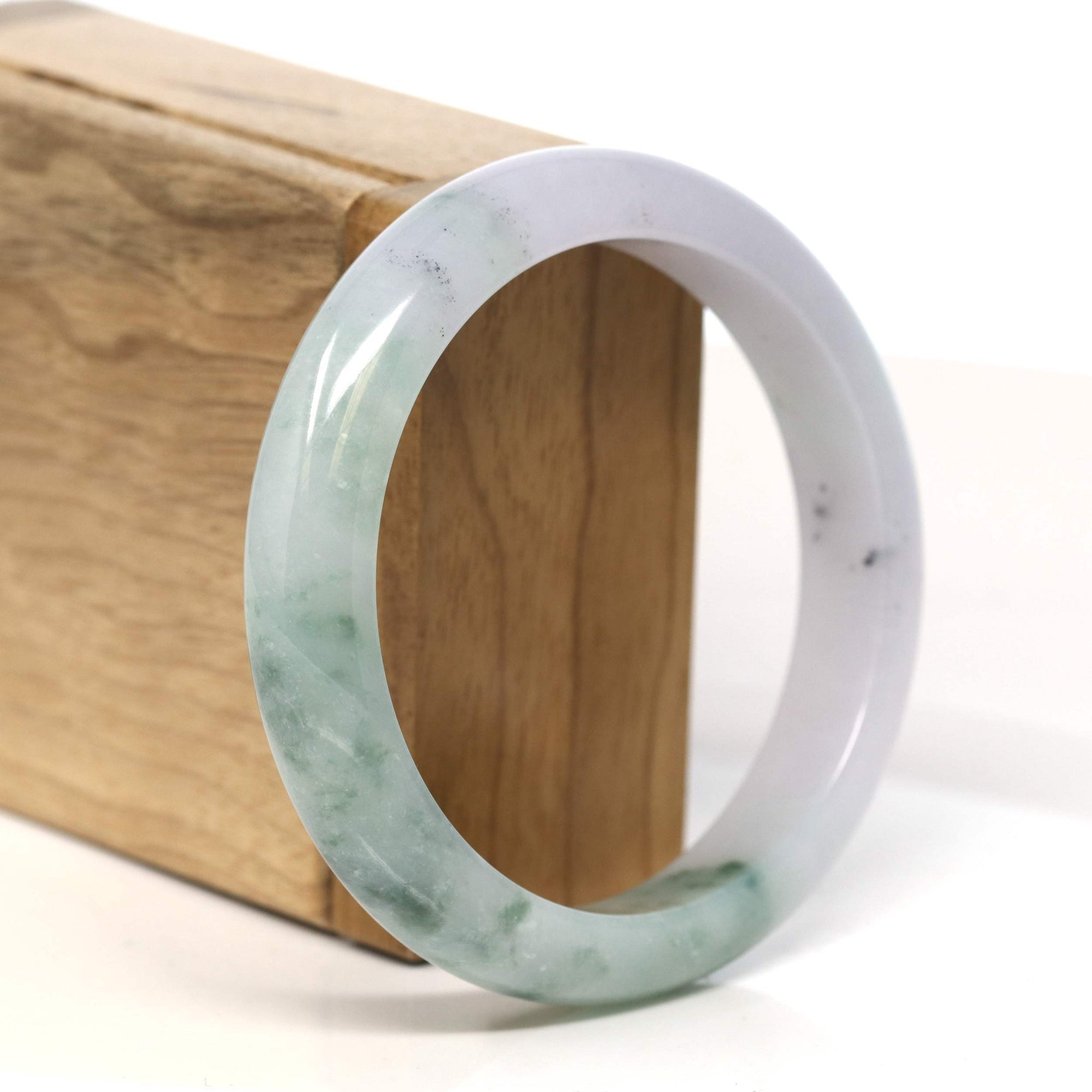 Baikalla Jewelry Jadeite Jade Bangle Bracelet Baikalla "Half Round" Lavender Green Jadeite Jade Bangle Bracelet (58.75 mm) #T414