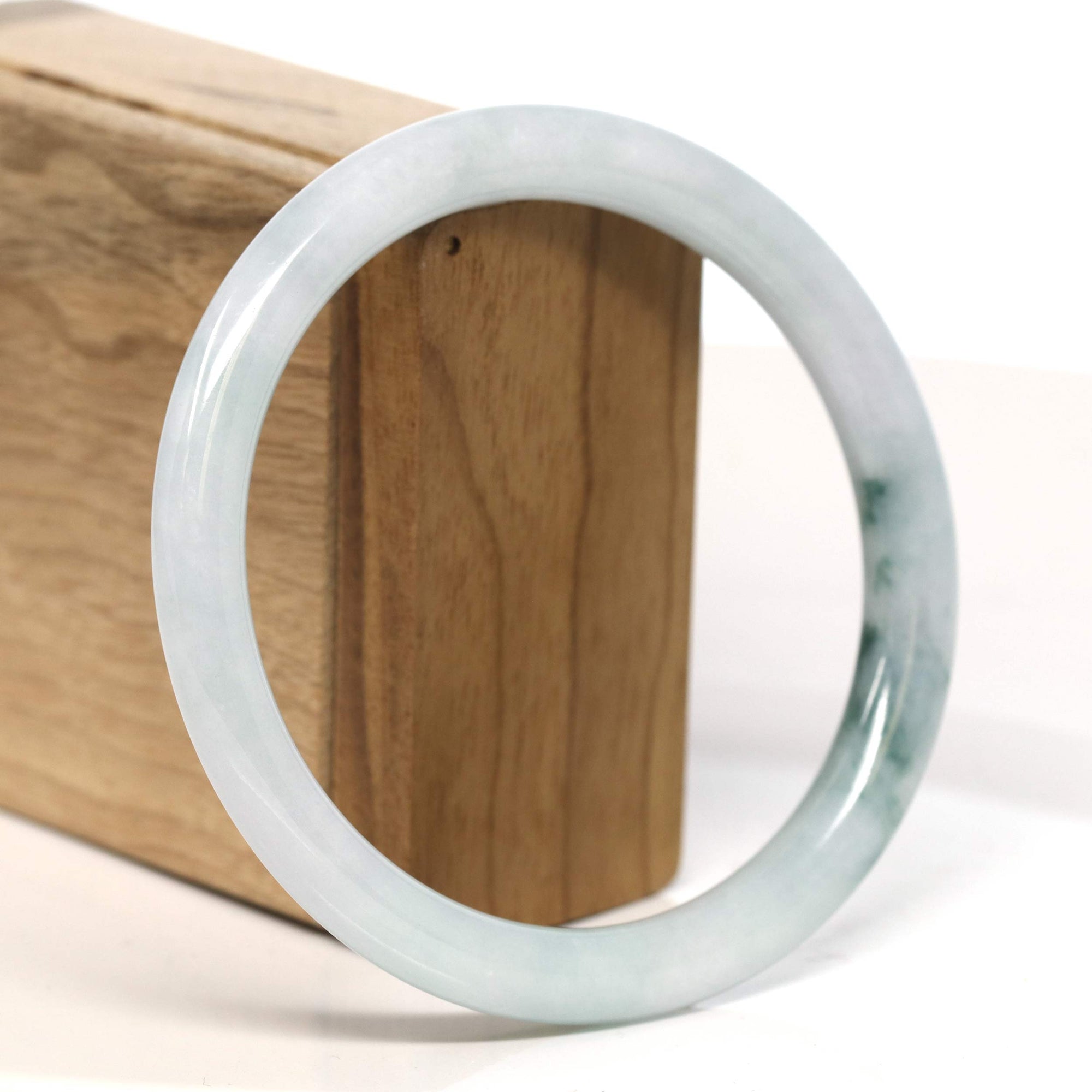 Baikalla Jewelry Jadeite Jade Bangle Bracelet "Classic Round" Blue- Green Jadeite Jade Bangle (62.3 mm) #T431