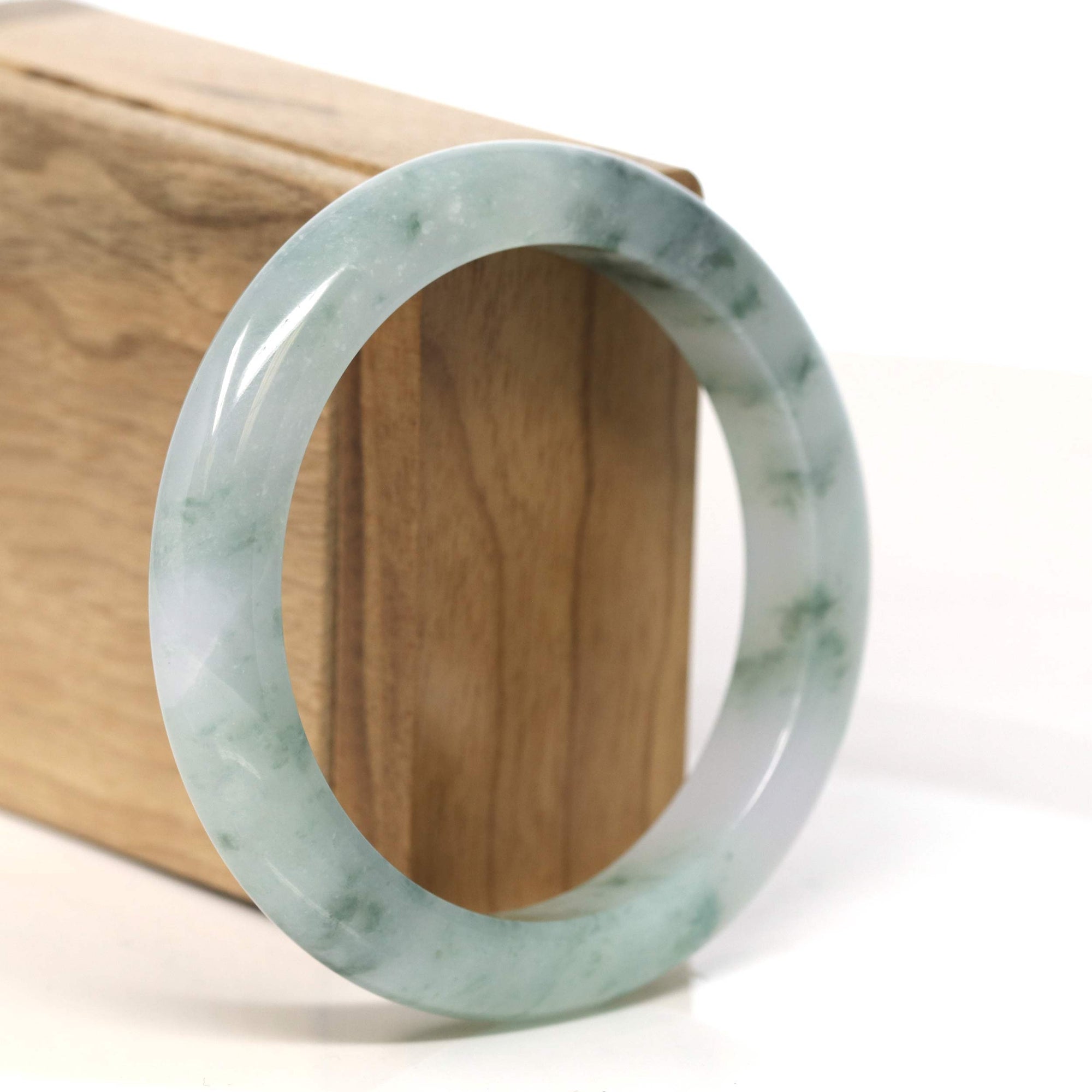 Baikalla Jewelry Jadeite Jade Bangle Bracelet "Classic Princess Half Round" Blue- Green Jadeite Jade Bangle (57.5 mm) #T408