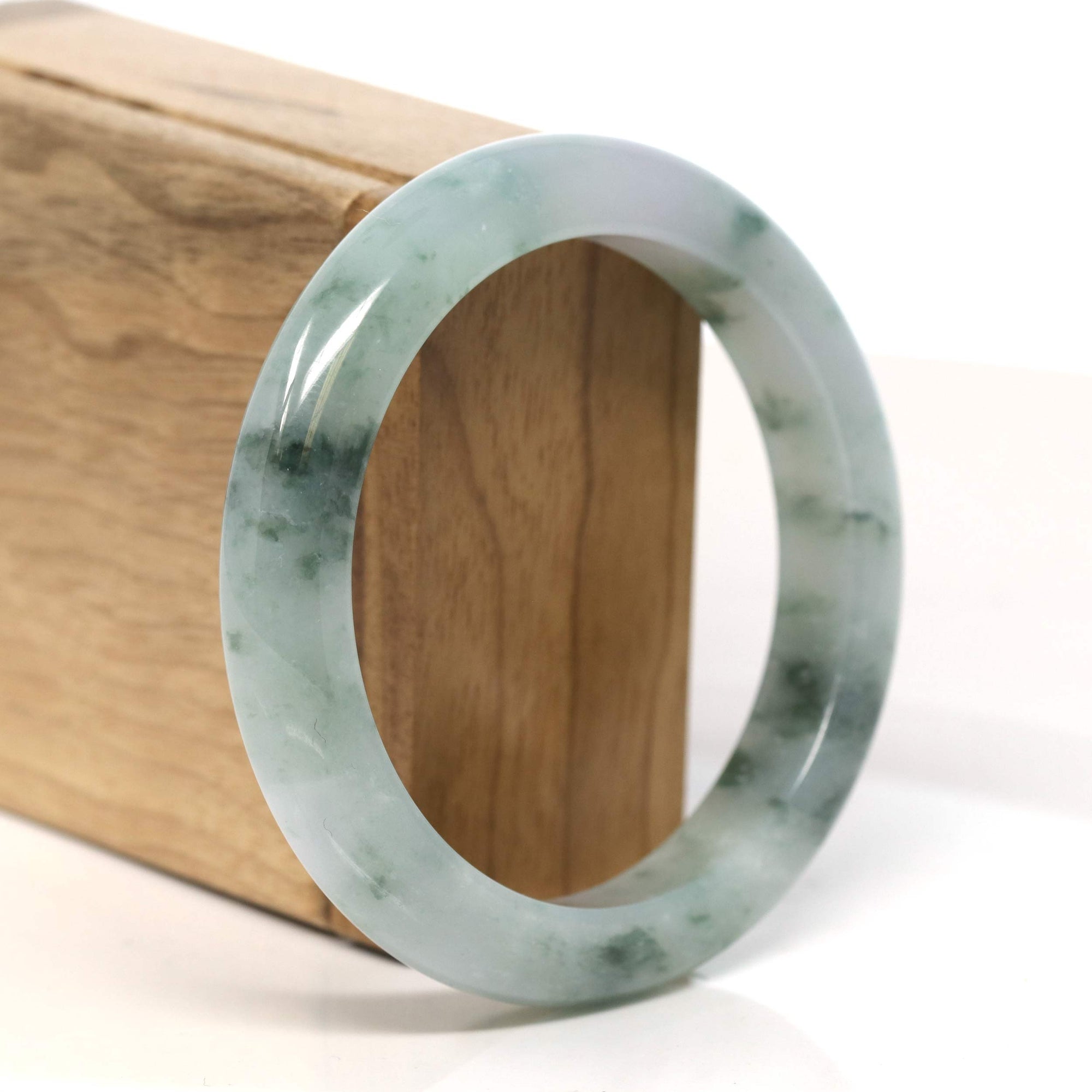 Baikalla Jewelry Jadeite Jade Bangle Bracelet "Classic Princess Half Round" Blue- Green Jadeite Jade Bangle (56.94 mm) #T408