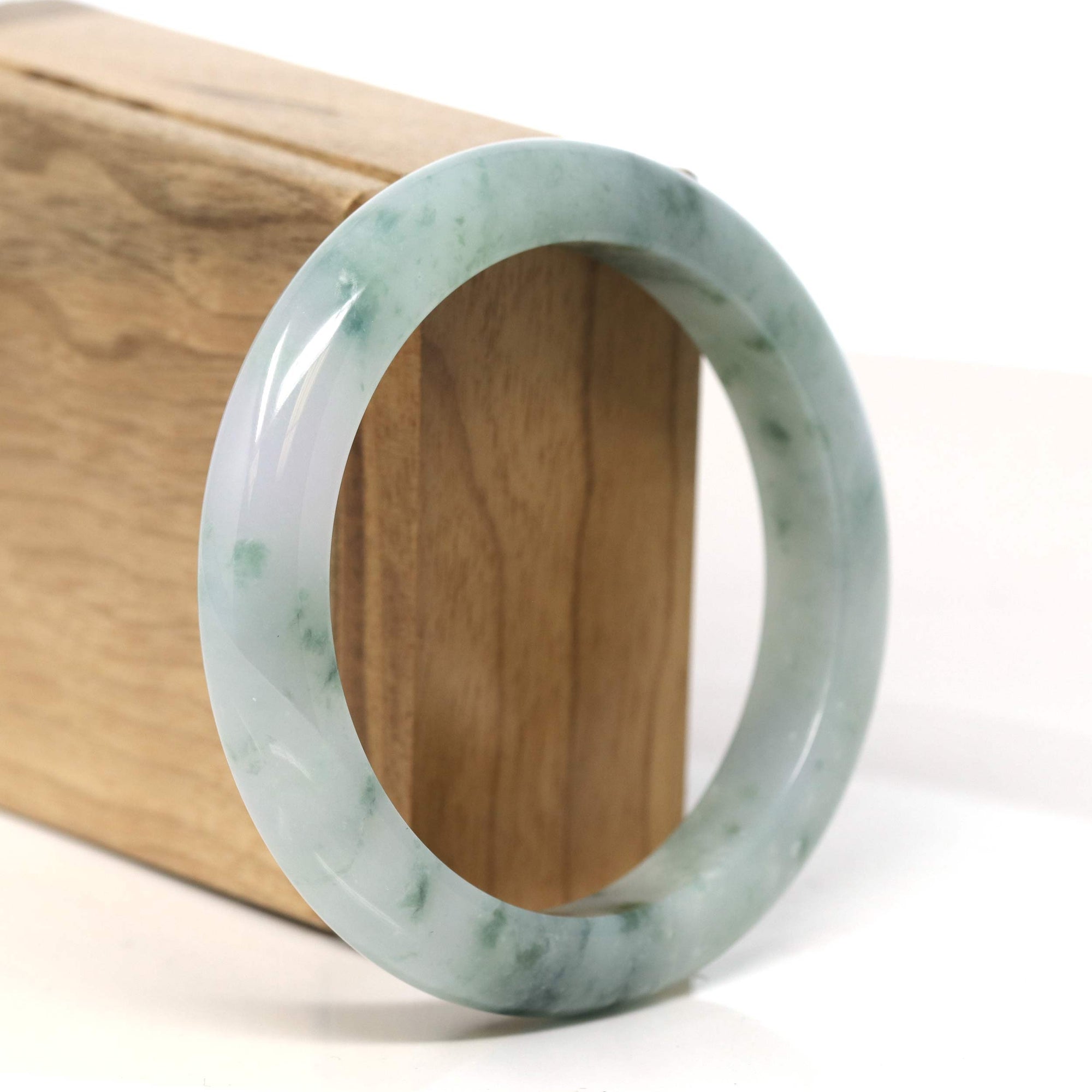 Baikalla Jewelry Jadeite Jade Bangle Bracelet "Classic Princess Half Round" Blue- Green Jadeite Jade Bangle (57.5 mm) #T408