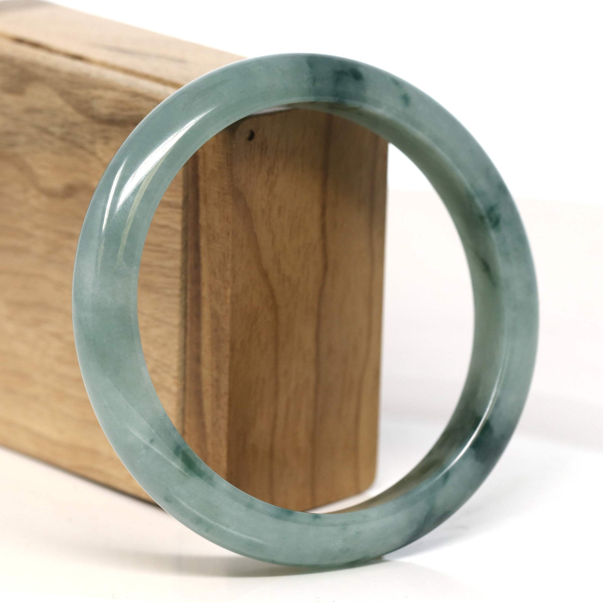 Baikalla Jewelry Jadeite Jade Bangle Bracelet Baikalla "Half Round" Blue-Green Jadeite Jade Bangle Bracelet (63.40 mm) #T382