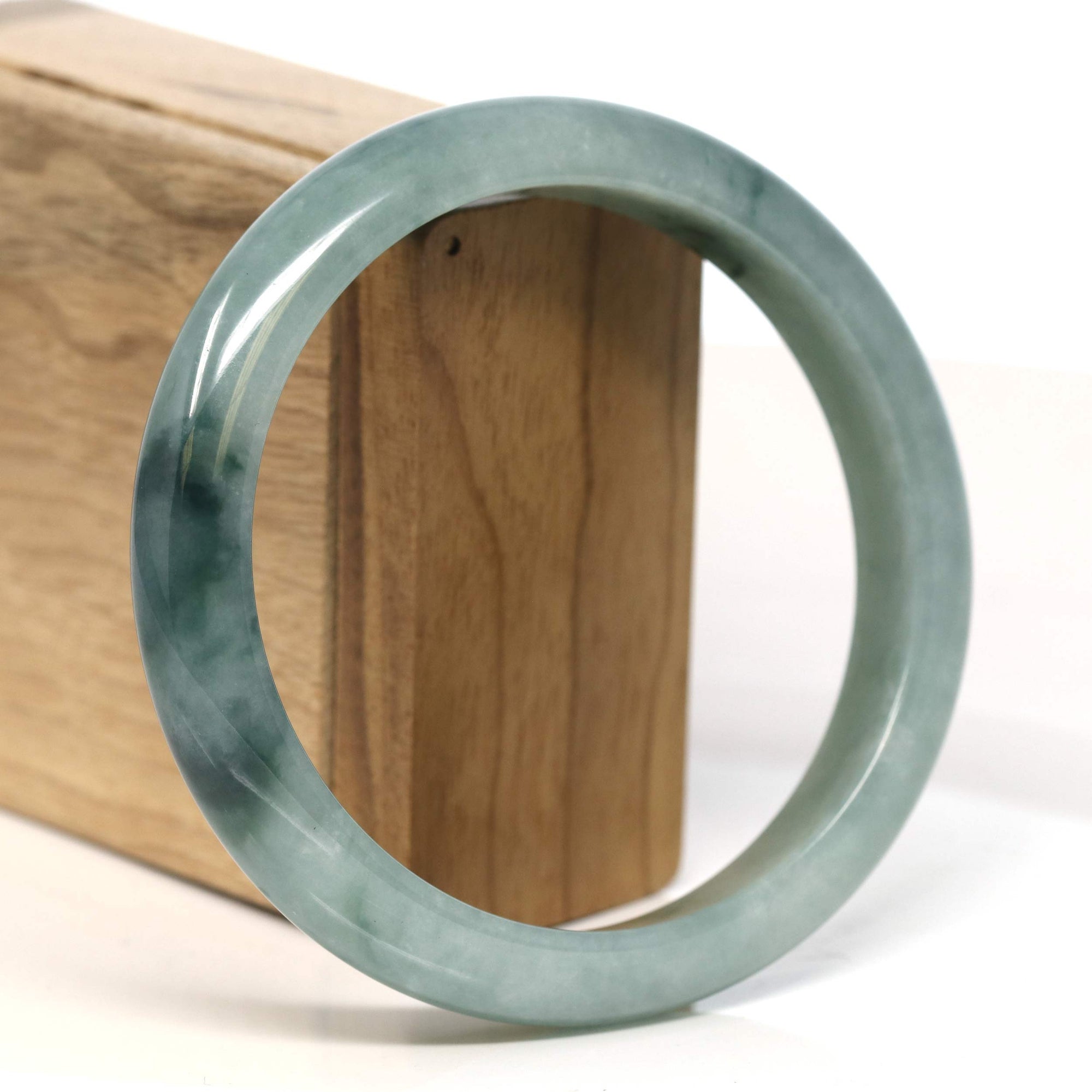 Baikalla Jewelry Jadeite Jade Bangle Bracelet Baikalla &quot;Half Round&quot; Blue-Green Jadeite Jade Bangle Bracelet (63.40 mm) 