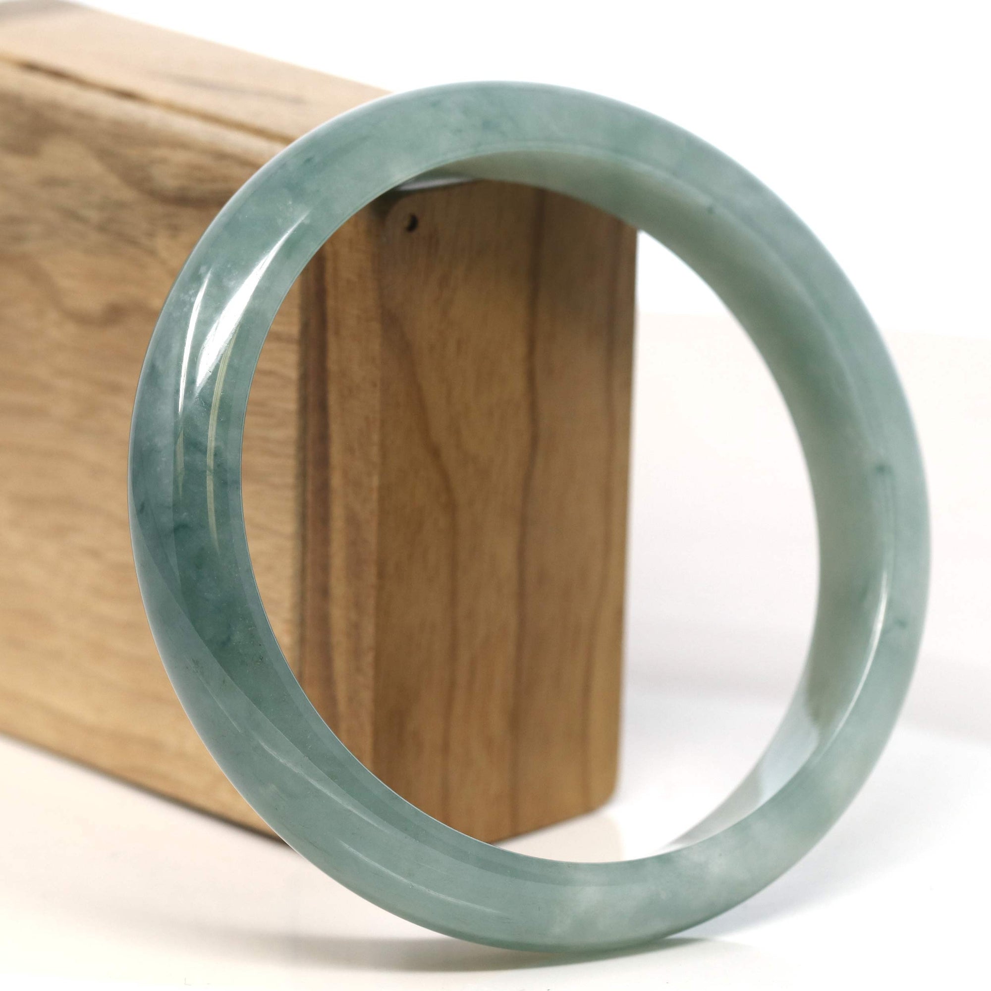 Baikalla Jewelry Jadeite Jade Bangle Bracelet Baikalla "Half Round" Icy Green Jadeite Jade Bangle Bracelet (66.80 mm) #T381