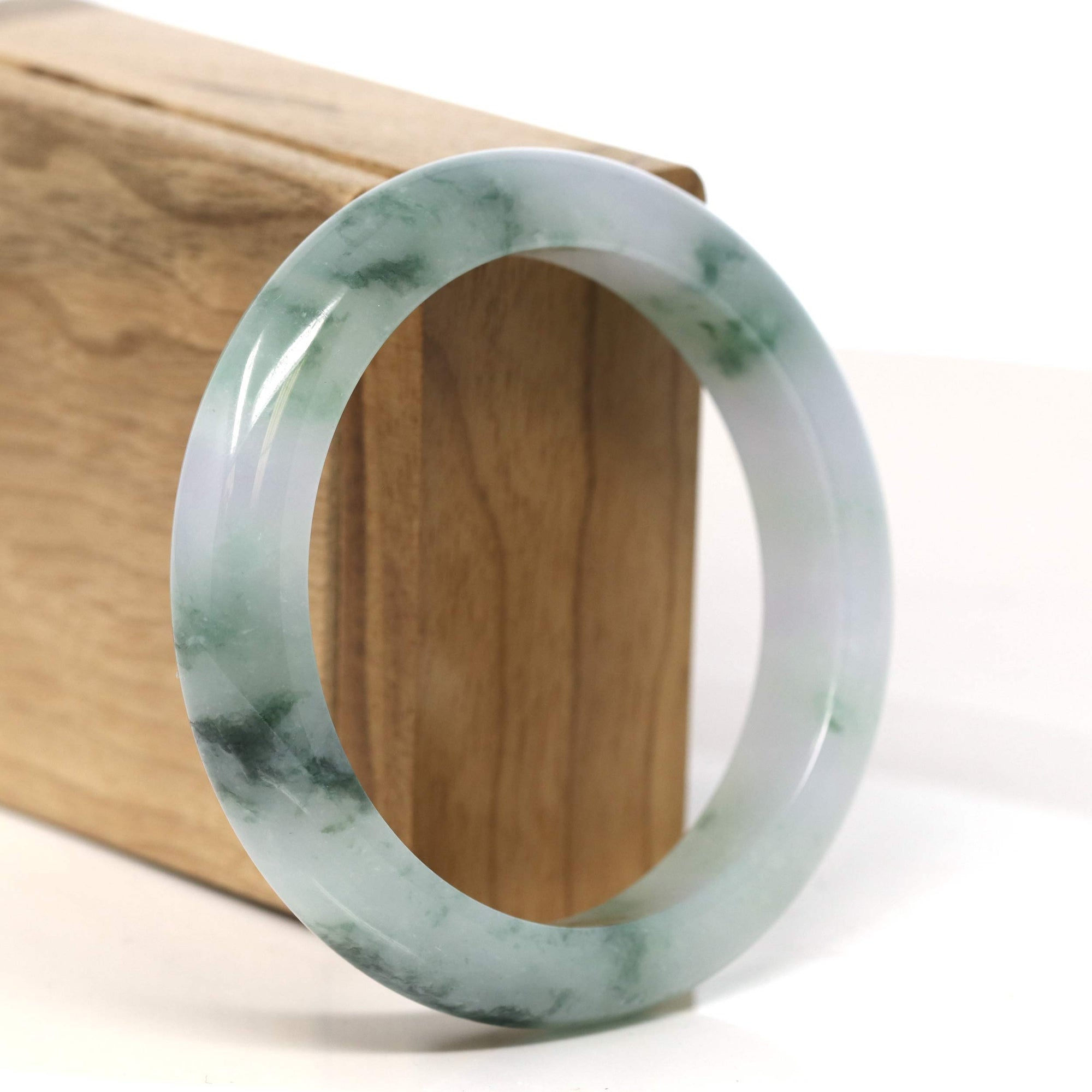 Baikalla Jewelry Jadeite Jade Bangle Bracelet "Classic Princess Half Round" Blue- Green Jadeite Jade Bangle (57.5 mm) #T450