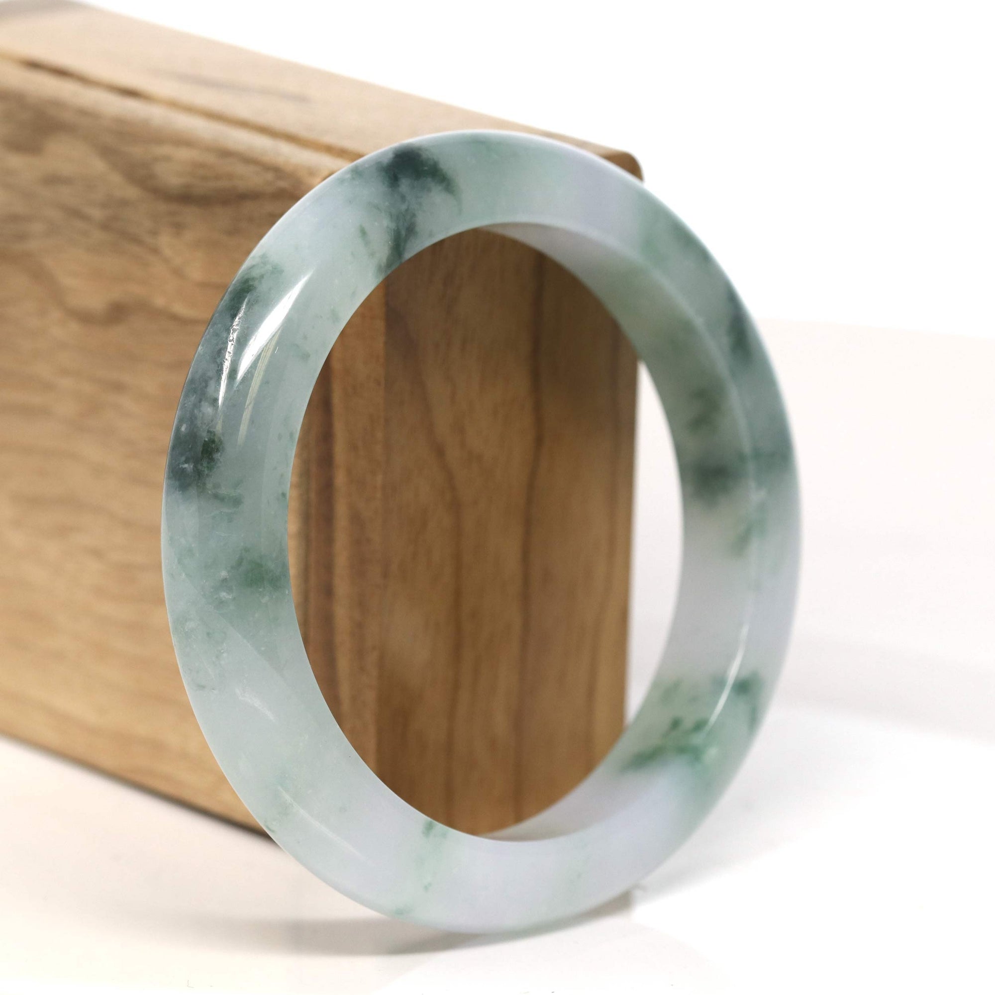 Baikalla Jewelry Jadeite Jade Bangle Bracelet "Classic Princess Half Round" Blue- Green Jadeite Jade Bangle (57.5 mm) #T450