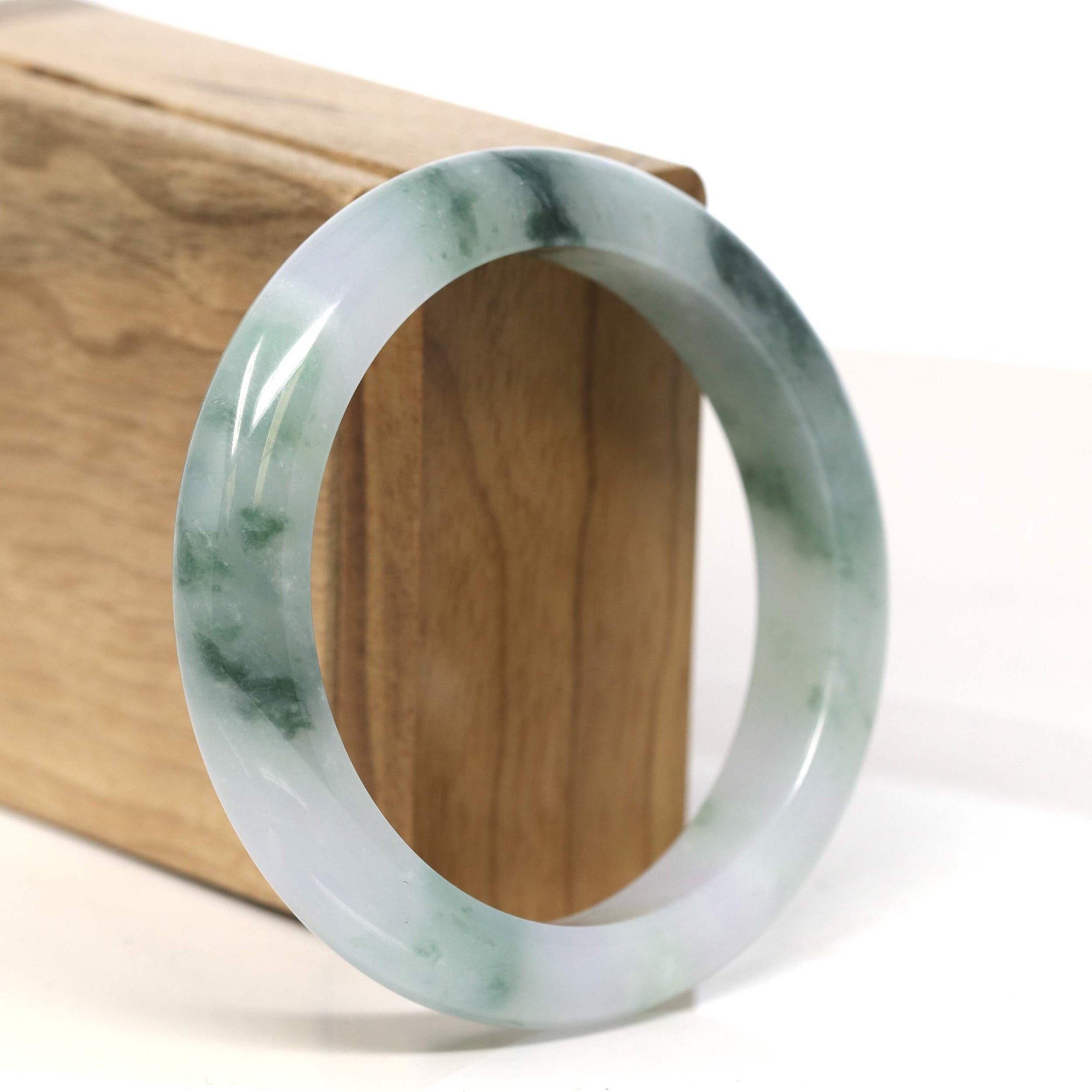 Baikalla Jewelry Jadeite Jade Bangle Bracelet "Classic Princess Half Round" Blue- Green Jadeite Jade Bangle (57.5 mm) #T450