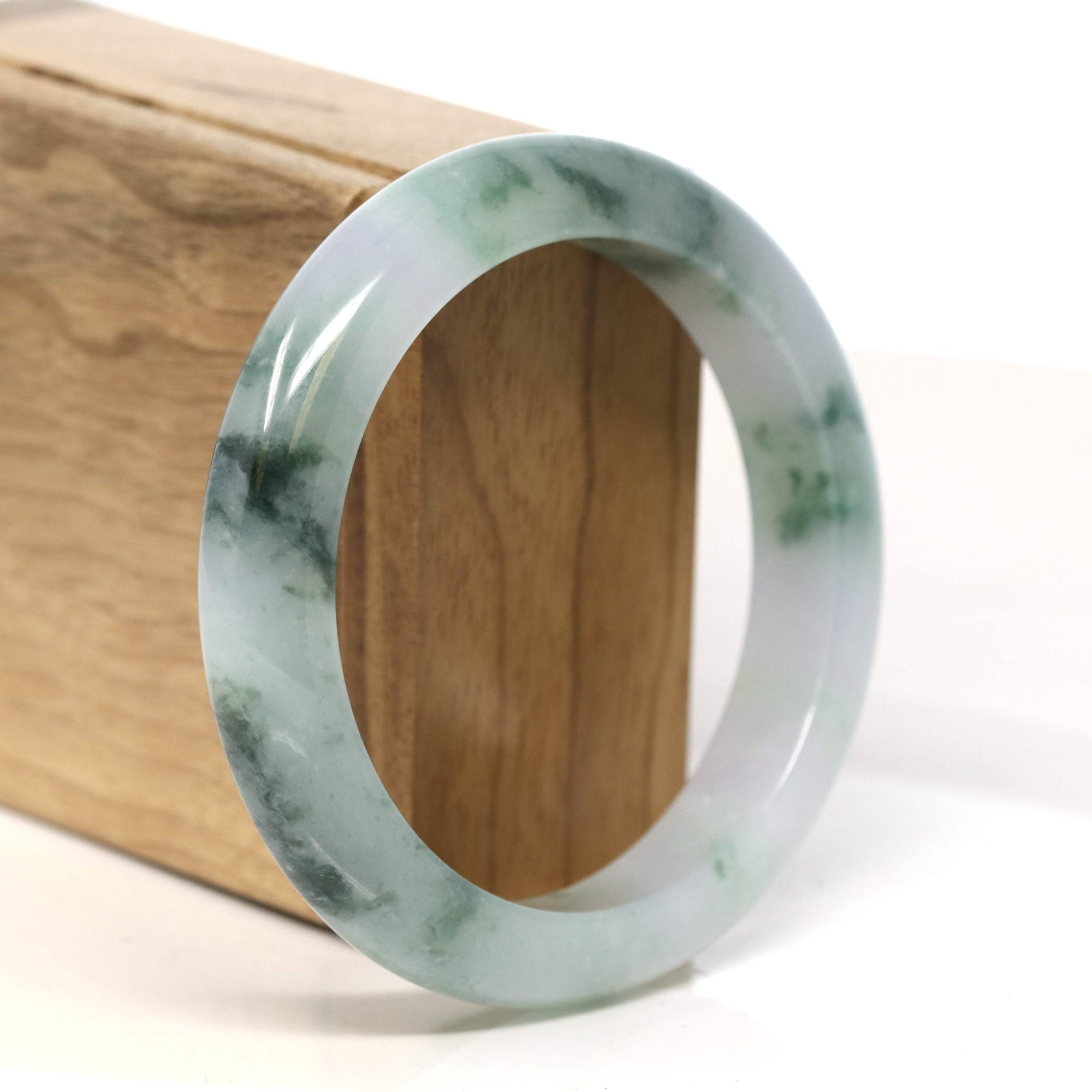 Baikalla Jewelry Jadeite Jade Bangle Bracelet "Classic Princess Half Round" Blue- Green Jadeite Jade Bangle (57.5 mm) #T450