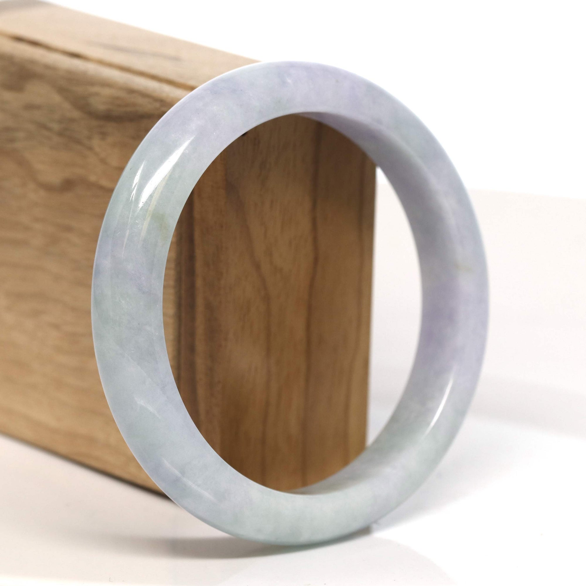 Baikalla Jewelry Jadeite Jade Bangle Bracelet Baikalla "Half Round" Lavender Green Jadeite Jade Bangle Bracelet (58.75 mm) #T453