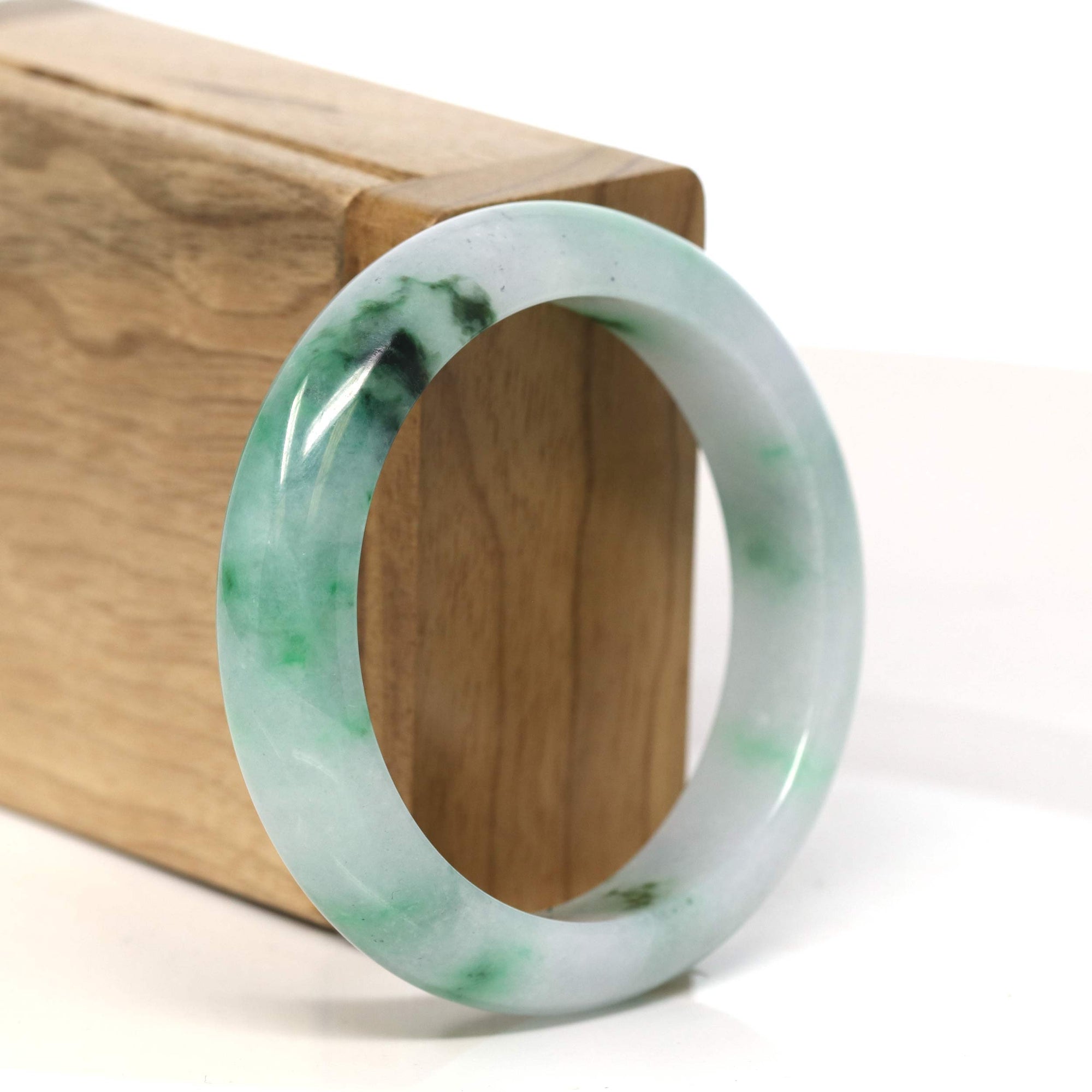 Baikalla Jewelry Jadeite Jade Bangle Bracelet "Classic Princess Half Round" Green Jadeite Jade Bangle (53 mm) #T434