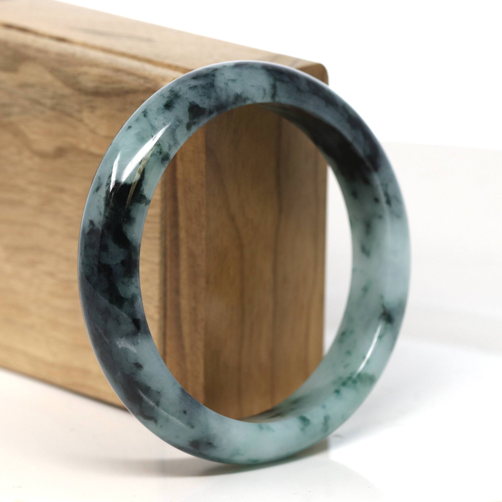 Baikalla Jewelry Jadeite Jade Bangle Bracelet "Classic Princess Half Round" Blue- Green Jadeite Jade Bangle (55 mm) #T507