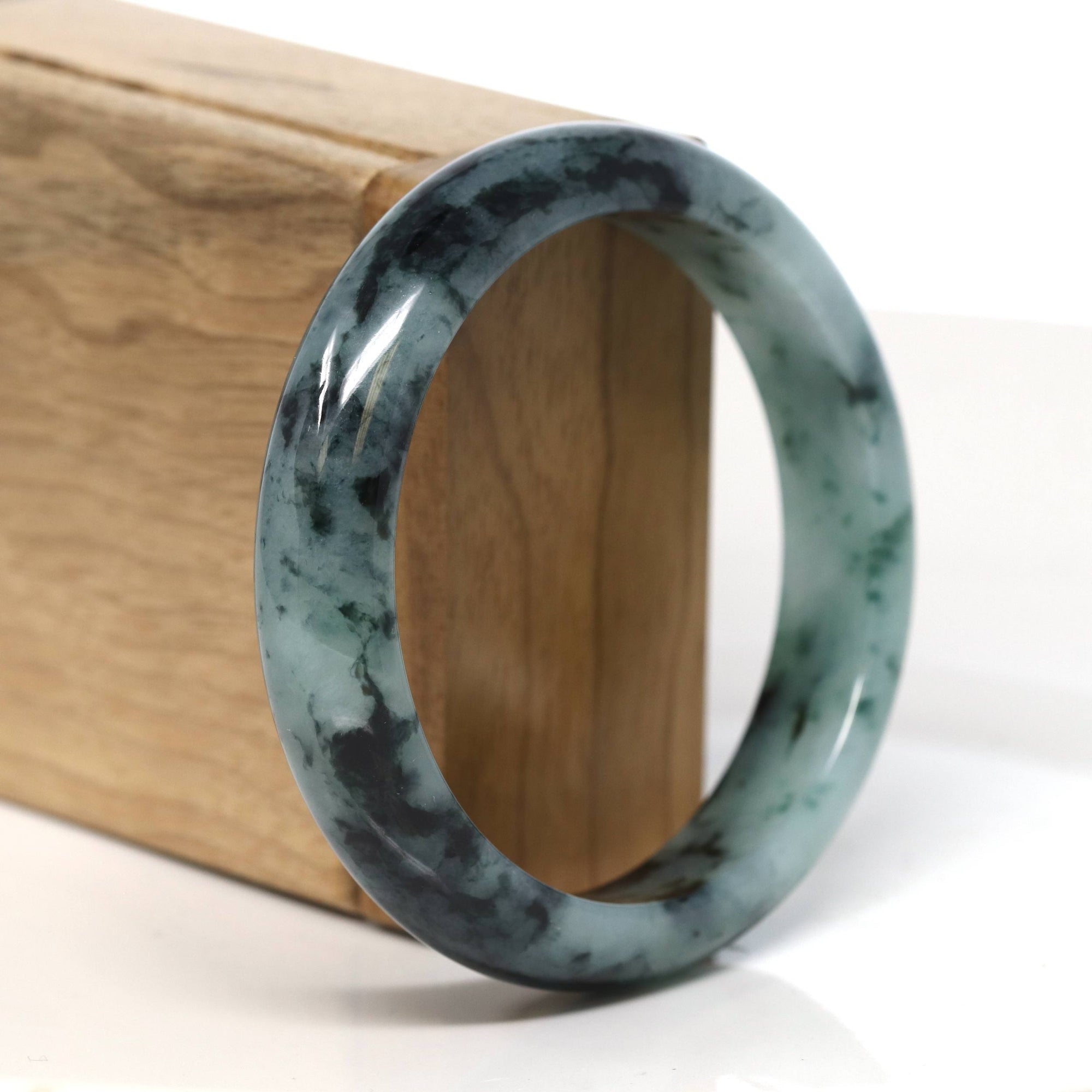 Baikalla Jewelry Jadeite Jade Bangle Bracelet "Classic Princess Half Round" Blue- Green Jadeite Jade Bangle (55 mm) #T507