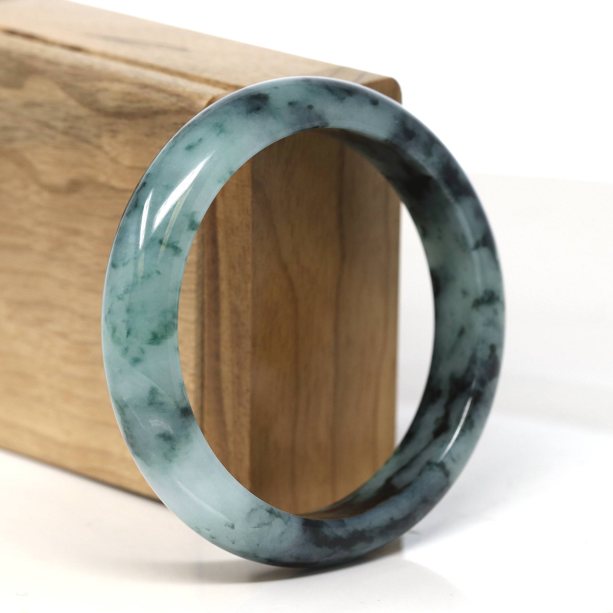 Baikalla Jewelry Jadeite Jade Bangle Bracelet "Classic Princess Half Round" Blue- Green Jadeite Jade Bangle (55 mm) #T507